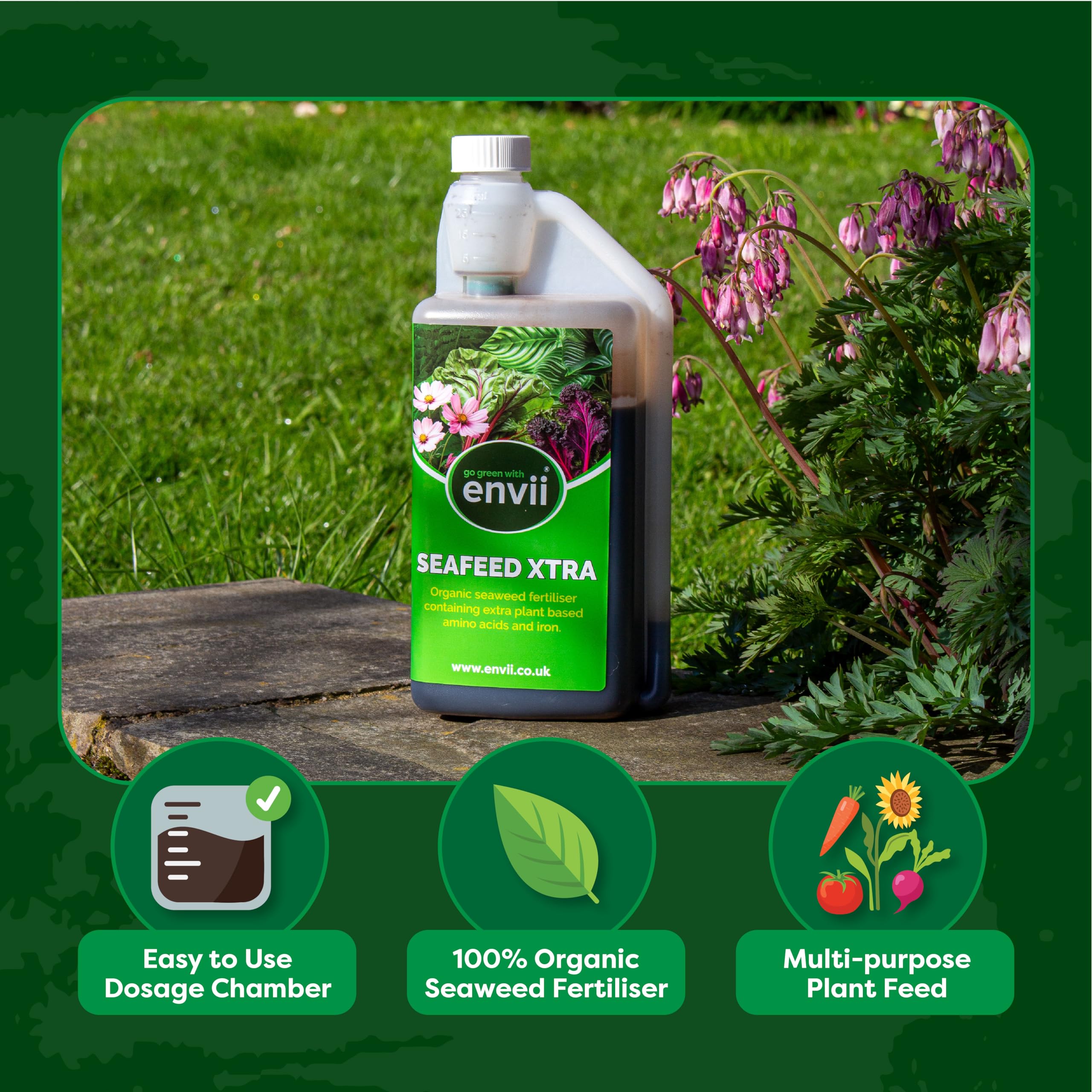 envii SeaFeed Xtra ? Organic Liquid Seaweed Fertiliser, Outdoor Plant Food Ideal for all Plants, Lawns, Gardens and House Plants, Rich in Additional