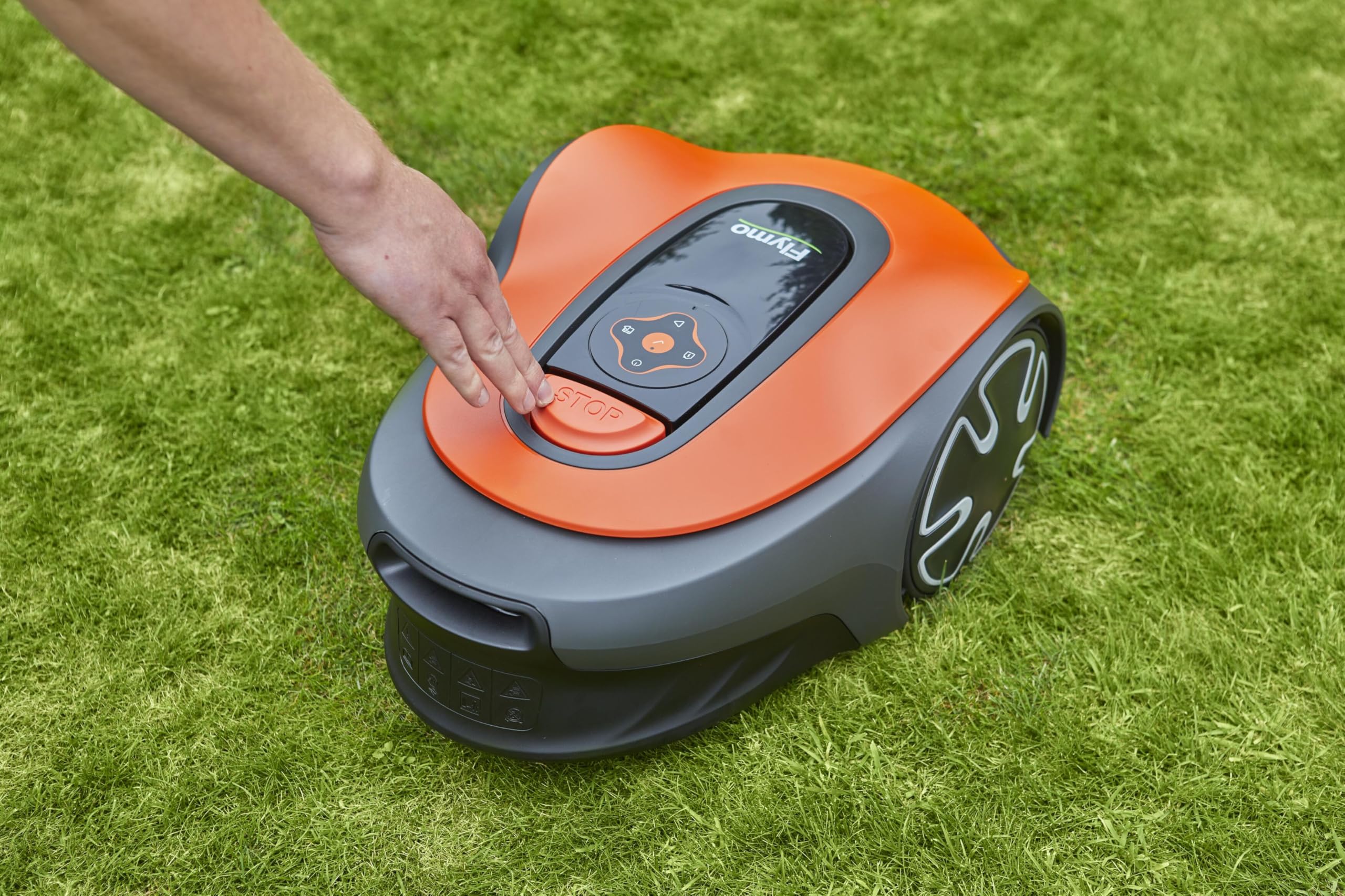 Flymo EasiLife 250 GO Robotic Lawn Mower - Cuts Up to 250 sq m, Ultra Quiet Mowing, Manicured Lawn, Bluetooth Application Control, Safety Sensors, Hose Washable, Lifestyle Functions, Orange and Grey