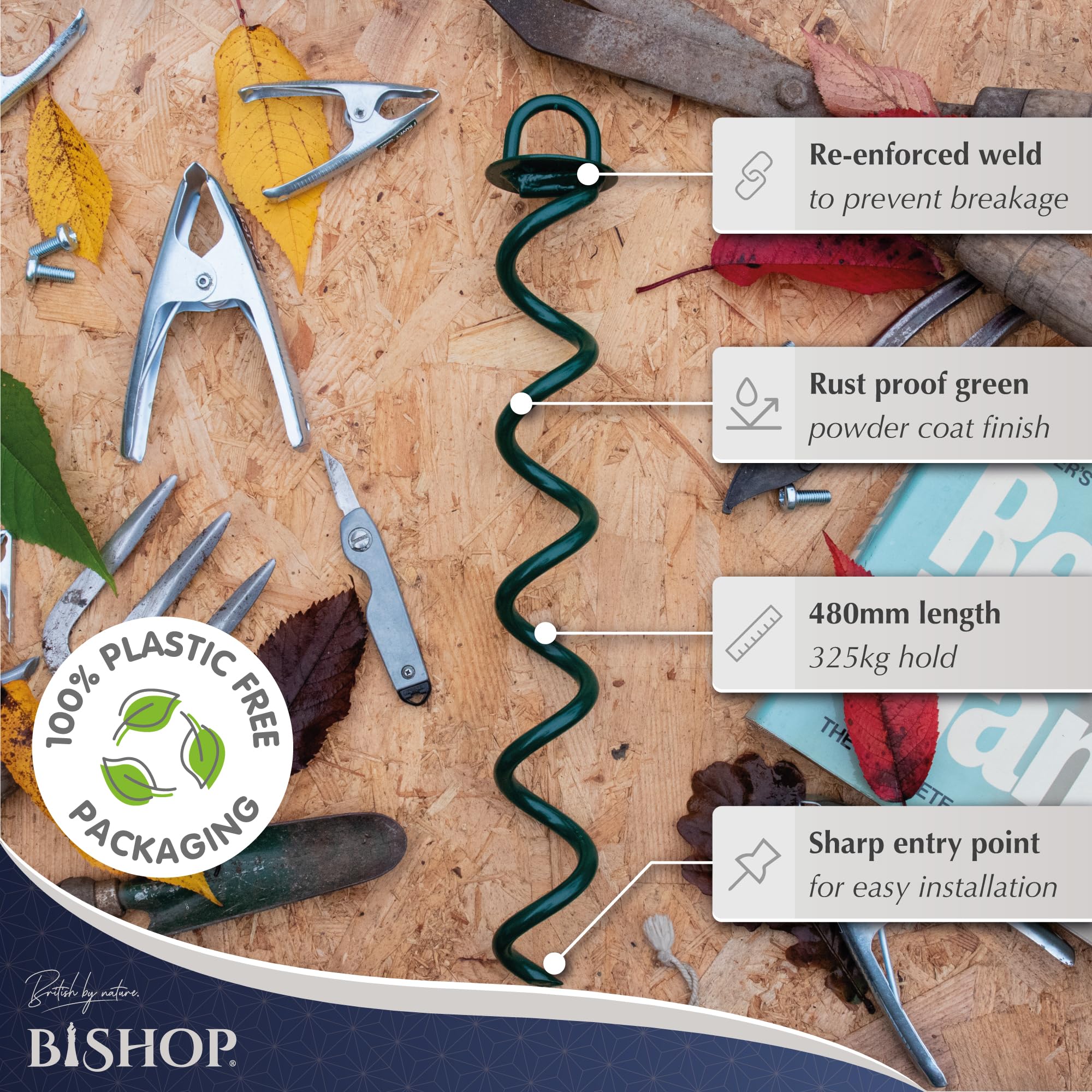 Bishop Security Ground Anchors Universal Screw For Trampolines, Tarpaulins & Swings (480mm, Pack Of 4)