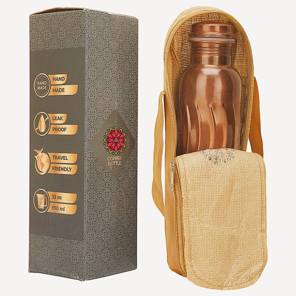 34 Oz Pure Copper Water Bottle With Ayurvedic Benefits Copper Bottle With Bag For Drinking Drink Leak Proof Lid Large Handcrafted Copper Water Vessel