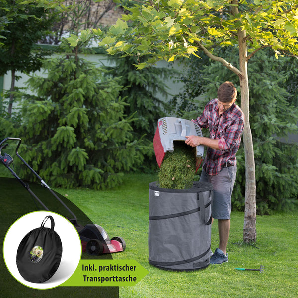 3x 170 litre pop-up garden waste sack grey self-erecting & stable | leaf sack | garden sack | green waste sacks foldable, large made of extremely