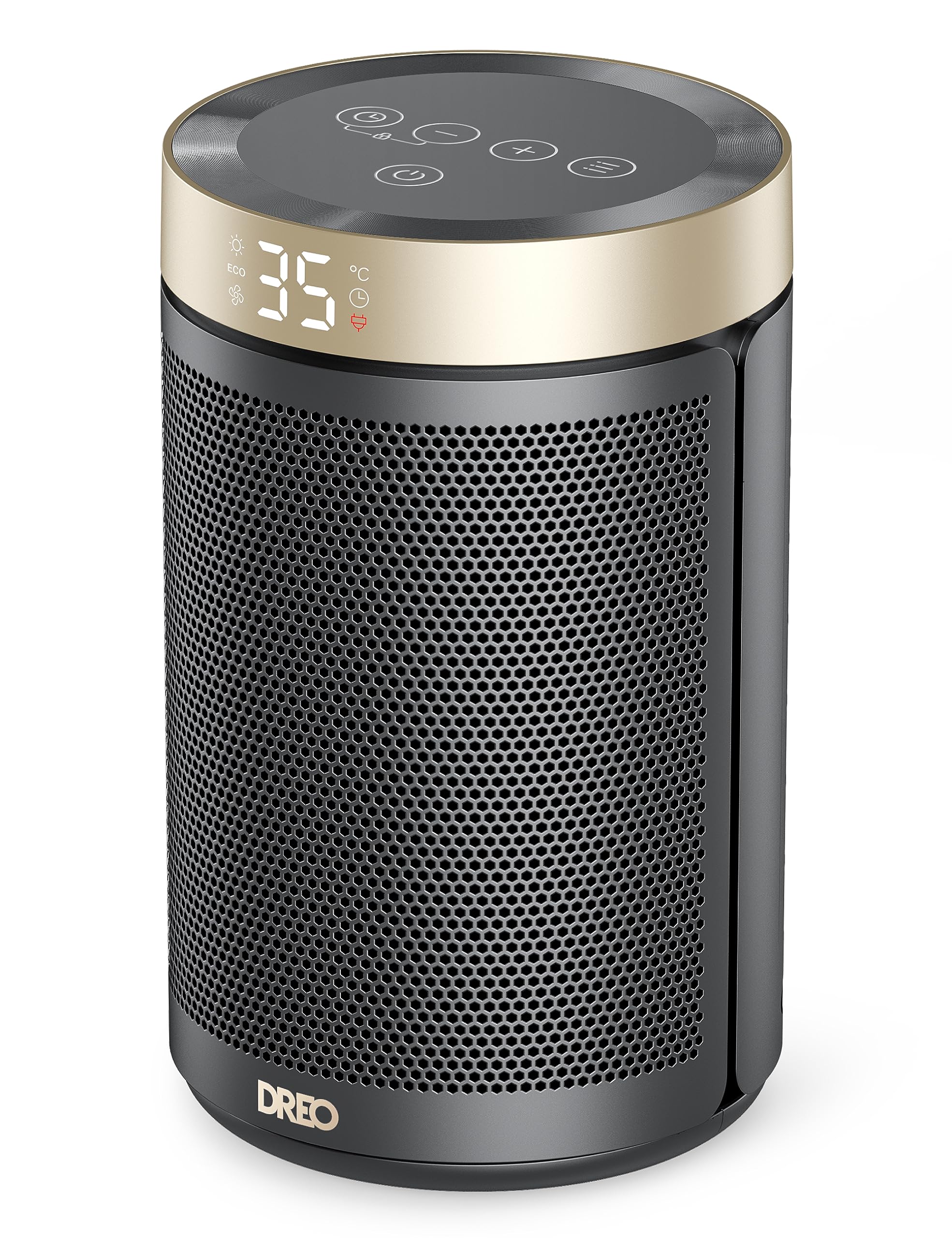 Dreo Electric Heater, 1500W Energy Efficient Space Silent Room Heater, Portable Ceramic Fan Heaters, Thermostat 3 Modes 12H Timer, Overheat & Tip Over Protection, for Bedroom, Atom 316, Gold