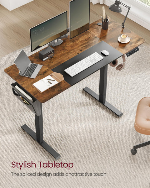 VASAGLE Electric Standing Desk, Height Adjustable Desk, 60 x 140 x (72-120) cm, 4 Memory Heights, Storage Pocket, for Home Office, Study, Rustic Brown and Ink Black LSD134K02