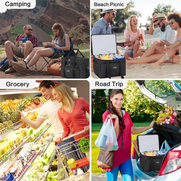 Hulongo Cool Bag Insulated Cooler Bag Waterproof Picnic Double Thermal Bag For Camping, Travel, Grocery Shopping & Fishing, 42L