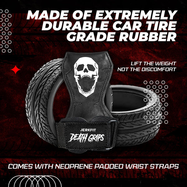 JerkFit Death Grips Pair - Premium Lifting Straps, Car Tire Grade Rubber PVC Wrist Straps for Shrugs, Pull Ups - Weight Lifting Straps with Neoprene