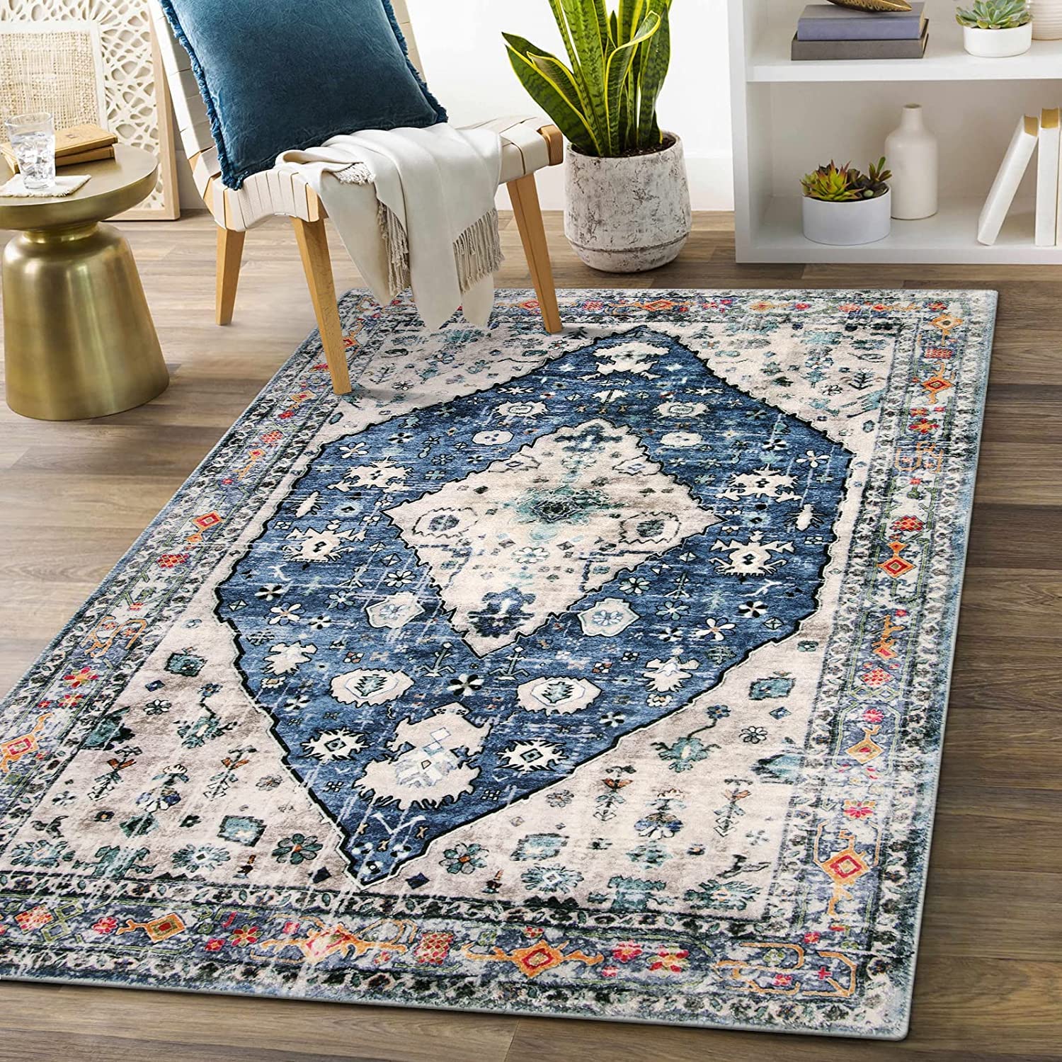 KIMODE Vintage Rugs Living Room 90 x 150cm, Soft Area Rugs for Bedroom Non Slip Boho Rug Washable Rugs Short Pile Traditional Living Room Rug Non