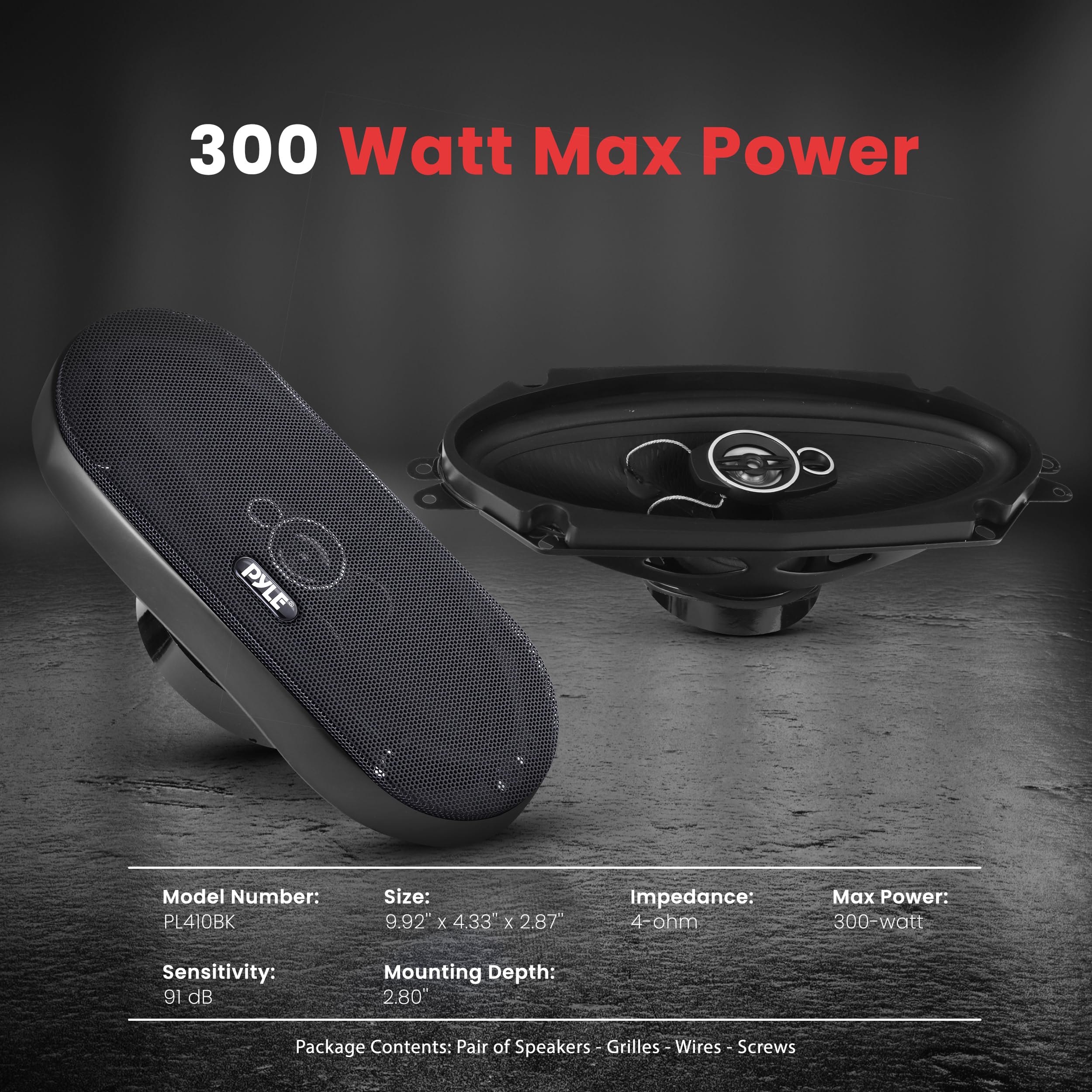 Pyle 3-Way Universal Car Stereo Speakers - 300W 4" x 10" Triaxial Loud Pro Audio Car Speaker Universal OEM Quick Replacement Component Speaker Vehicle Door/Side Panel Mount Compatible, PL410BK (Pair)