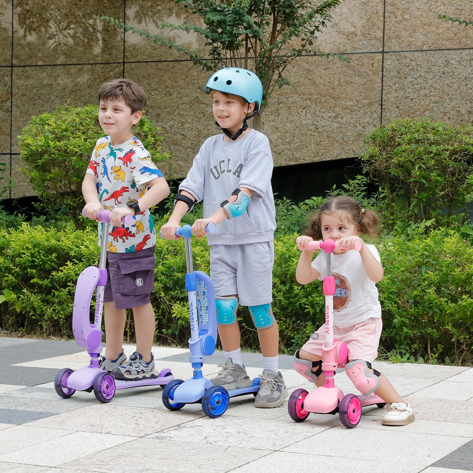 3 Wheel Scooter for Kids Girls Toddler Boys, TONBUX Kids Scooter With Big Wheels, Flashing LED Lights, 4 Levels Height Adjustable, Wide Deck, Foldable