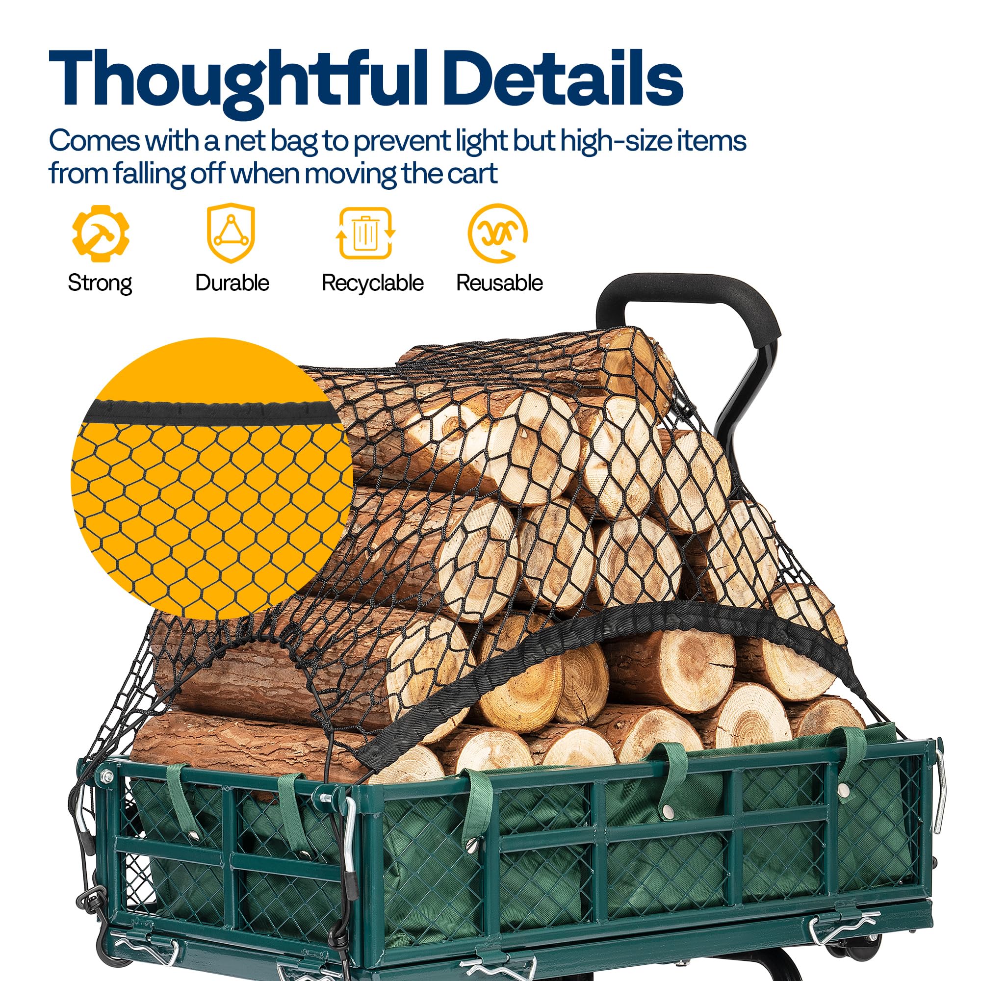 VIVOHOME Hand Trolley 400kg Capacity Durable Transport Cart with 10cm Pneumatic Tires and 180° Rotatable 80cm Handle Heavy Duty Metal Grids for Garden and Camping