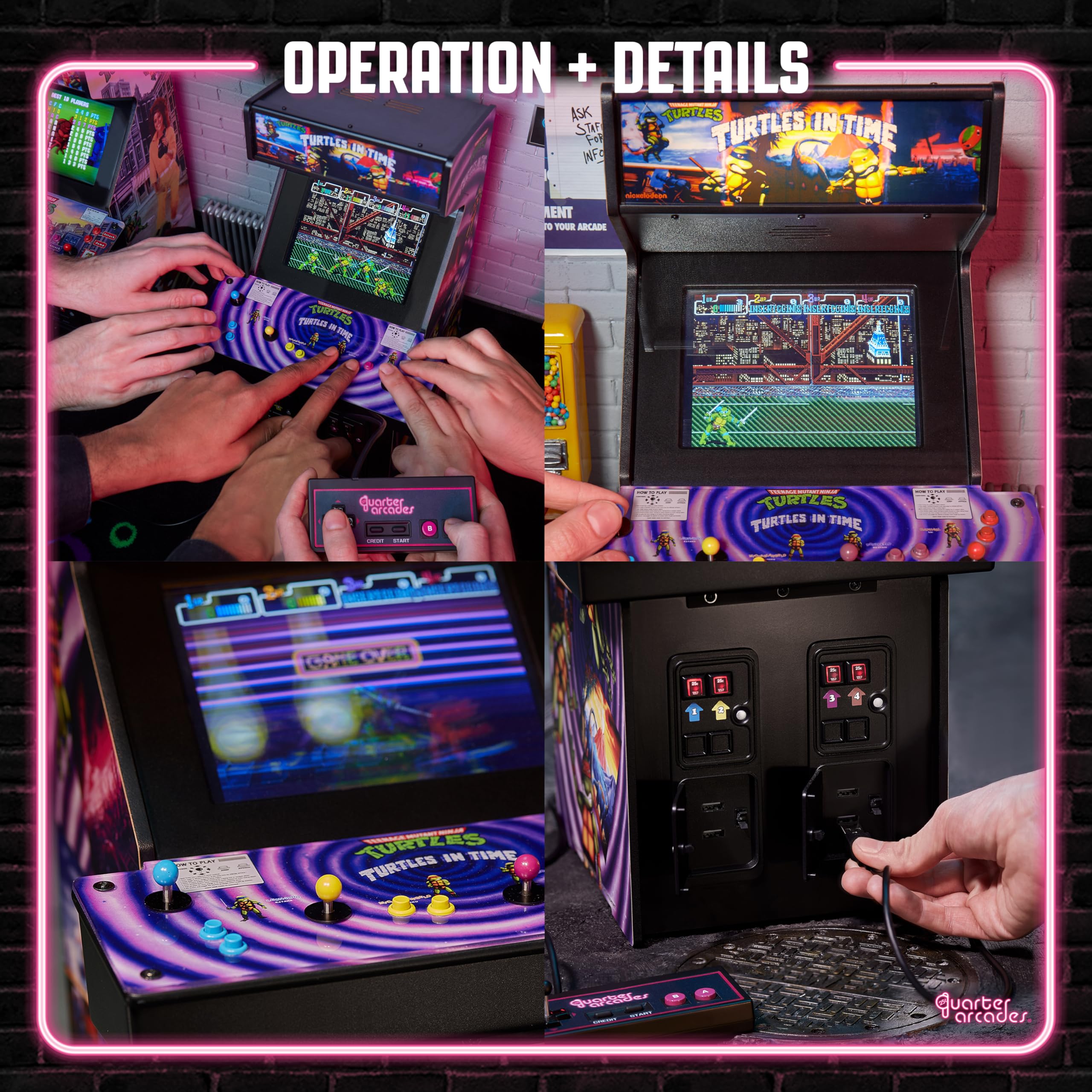 Numskull Quarter Arcades Teenage Mutant Ninja Turtles Collector's Edition Mini Arcade - 1/4 Scale Authentic Wooden Replica, Original ROM, Rechargeable Battery & 3W Speakers for Retro Enthusiasts