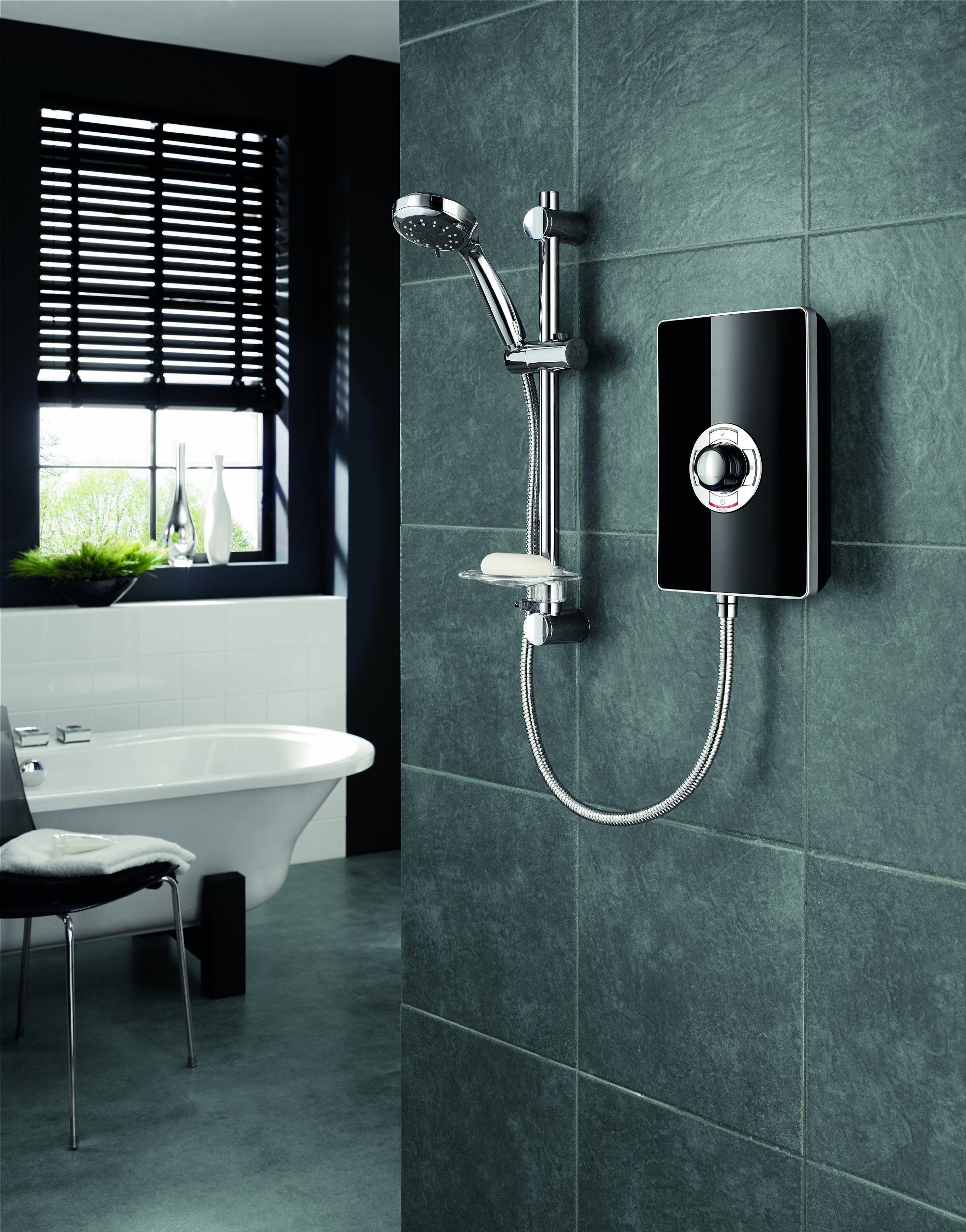 Triton Showers Collection 2, Shower Electric, 8.5 KW, Triton Aspirante, Black Gloss, Electrical Showers, with Showerhead and Anti Twist Hose, Bathroom Showering Unit