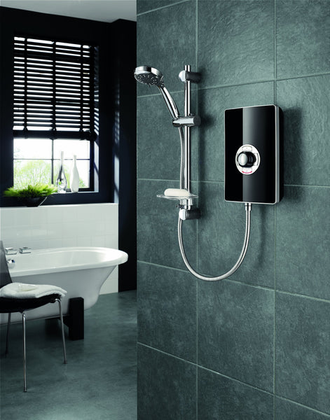 Triton Showers Collection 2, Shower Electric, 8.5 KW, Triton Aspirante, Black Gloss, Electrical Showers, with Showerhead and Anti Twist Hose, Bathroom Showering Unit