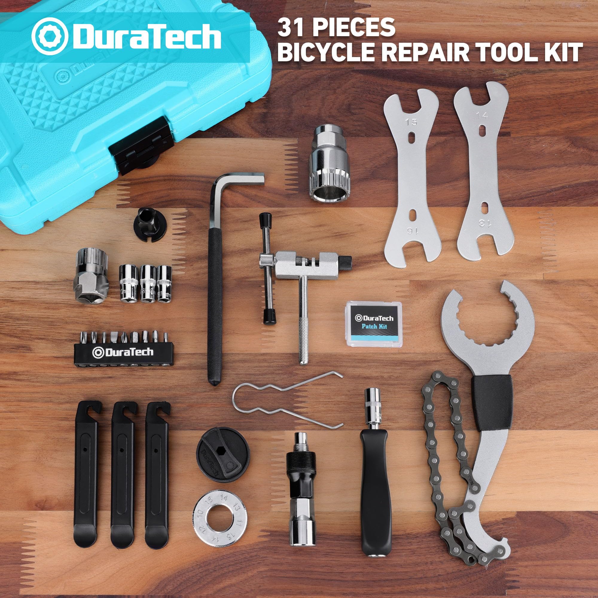 DURATECH 31-Piece Bicycle Repair Set, Bicycle Repair kit with Tool Box, Bike Tool Kit, Home Multi-Purpose Repair Kit, Suitable for Bike Tire Chain