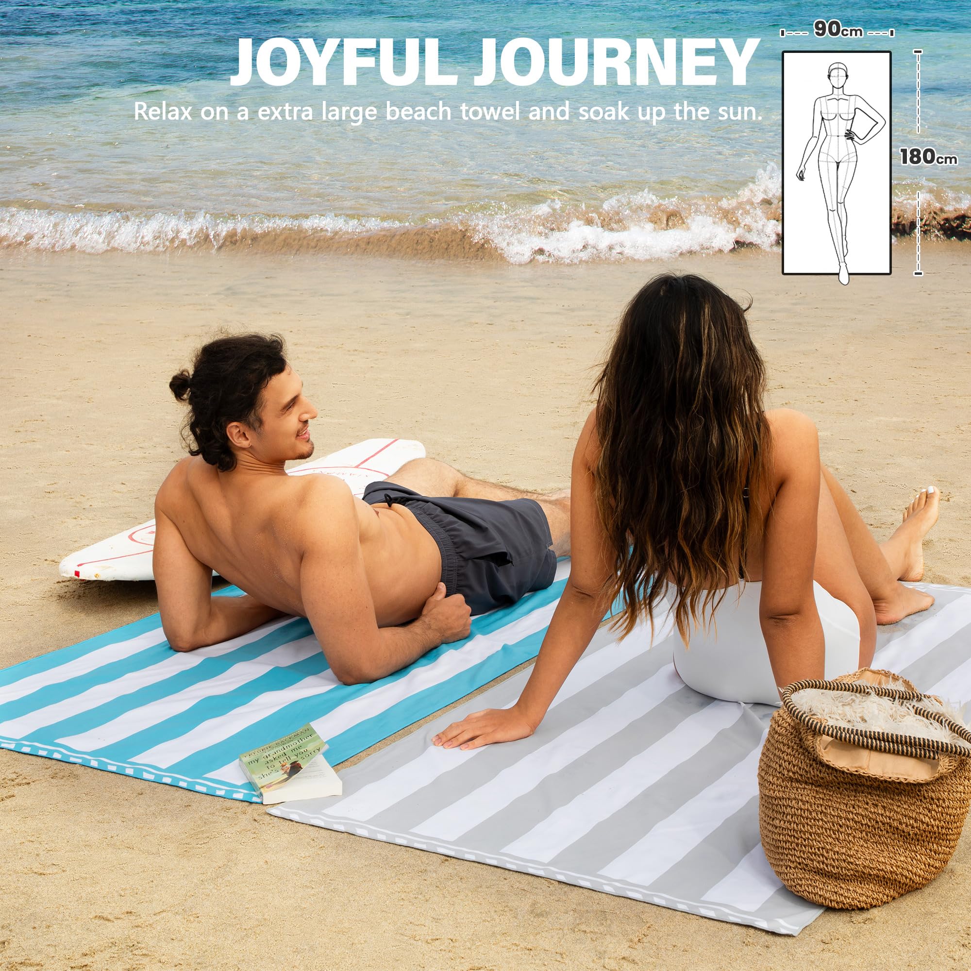 Winthome Beach Towel, Extra Large Microfibre Beach Towel for Adult, Double Sides Sand Free Quick Dry lightweight Travel Swimming Towel(Pink + Green, 90×180cm - 2 pack)