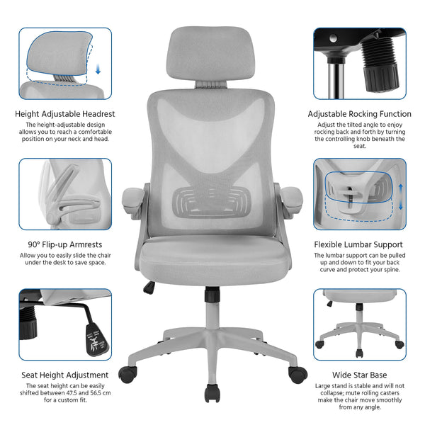 Yaheetech High Back Home Office Chair Ergonomic Swivel Desk Chair with Arms and Height Adjustable Back Support for Home Study or Manager Work White/Pink