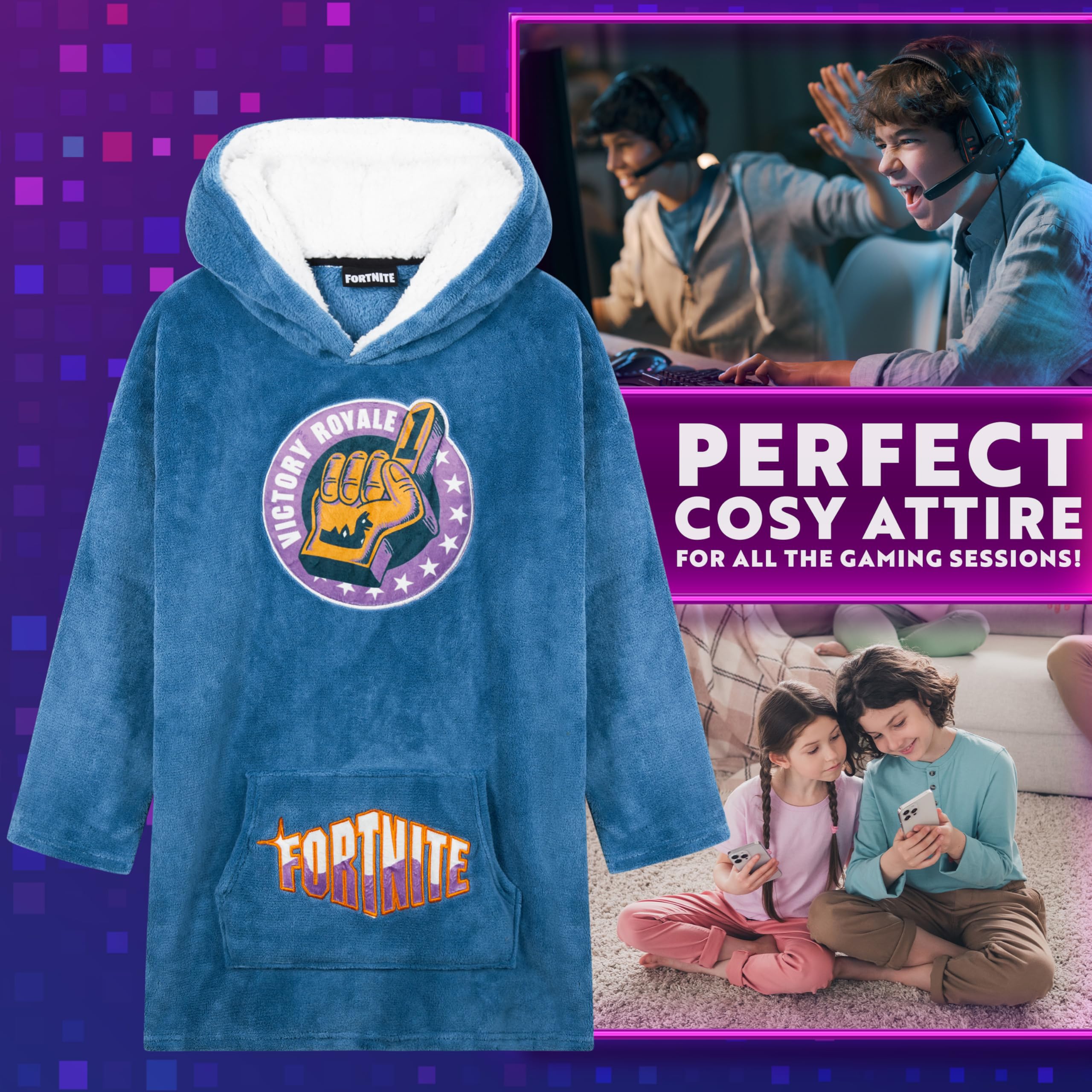 Fortnite Oversized Hoodie Blankets for Boys Fleece Extra Long Warm Wearable Hooded Poncho for Kids and Teens 14+, Gamers Gifts