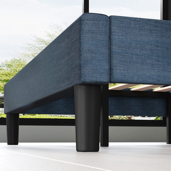 Zinus Omkaram Single Bed frame - Bed 90x190 cm - 36 cm Height - Upholstered Platform Bed frame with Wood slat support - Navy Blue