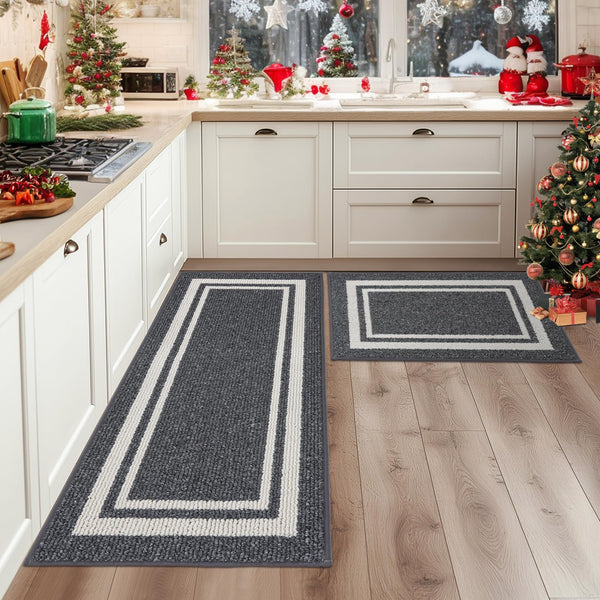 COSY HOMEER Kitchen Rugs 2 Pieces, 51x76cm+51x122cm, Absorbent and Stain-Resistant Kitchen Mats Non-Slip, Machine Washable Kitchen Runners Floor Mat