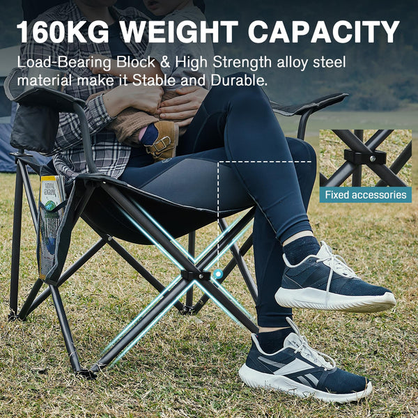EVER ADVANCED Camping Chairs for Adults Heavy Duty Folding Chair Up to 160kg Oversized with High Back & Cup Holder & Side Pocket Comfy Camp Fold Up Chair