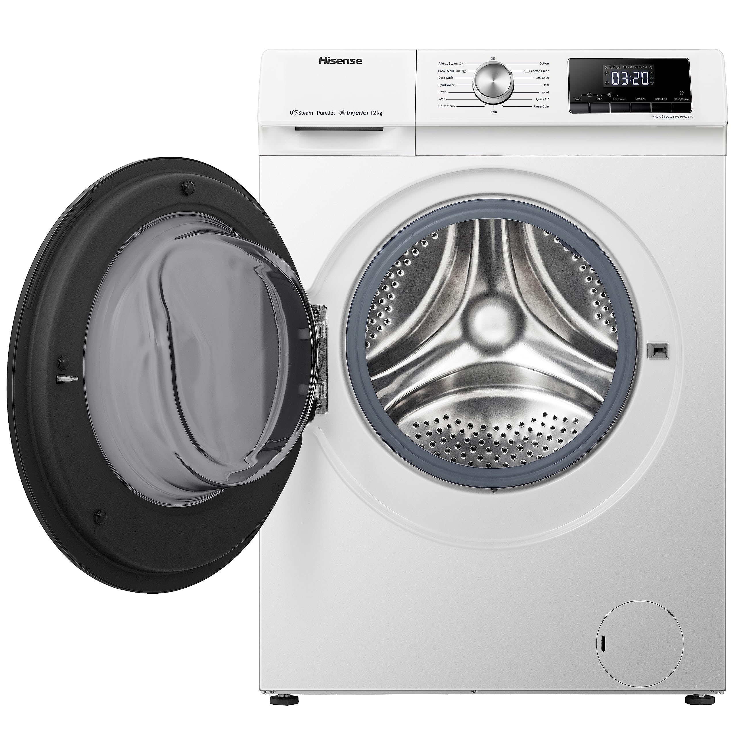 Hisense 3 Series WFQA9014EVJM Freestanding 9 KG Front Load Washing Durable Inverter Machine Steam Wash Quick Wash 15 Washing Programs 1400 RPM White- Energy Rating A