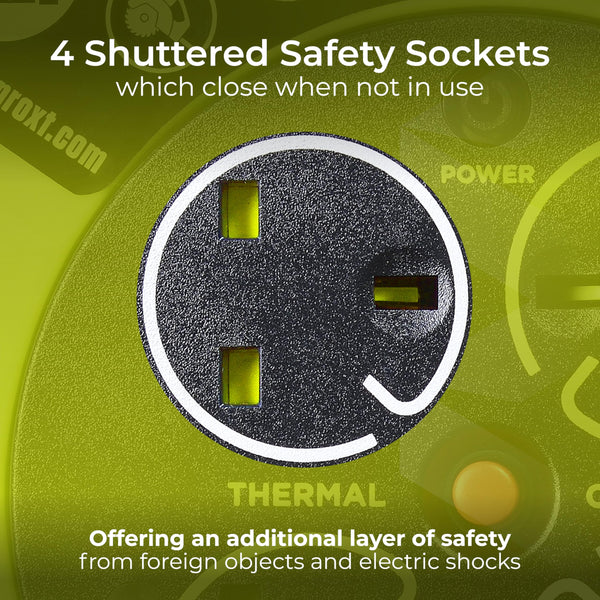 Masterplug Pro-XT Four Socket Open Cable Reel Extension Lead with Winding Handle, Thermal Cut Out and Power Switch, 25 Metres High Visibility Cable , Green