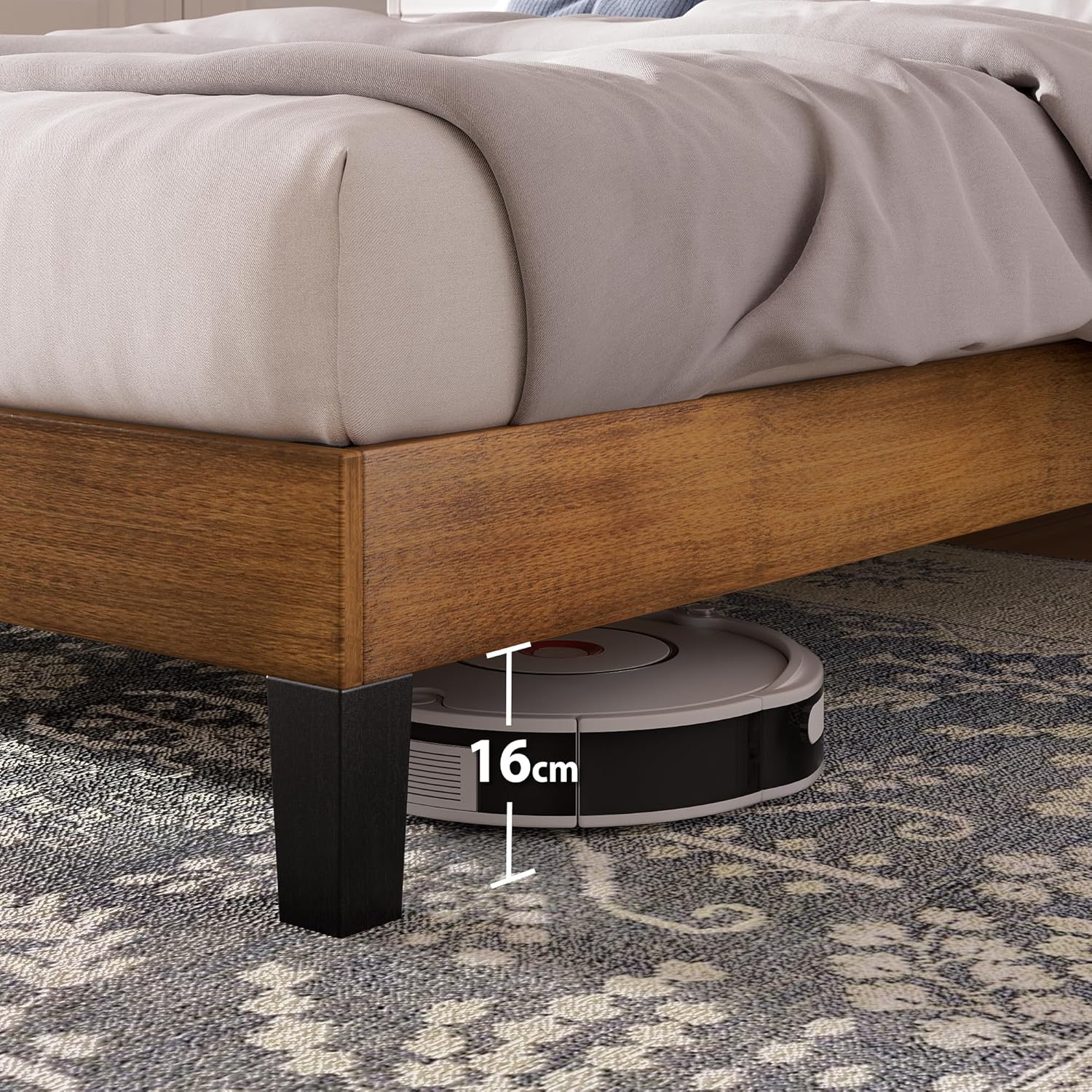 Zinus Tonja Single Bed frame - Bed 90x190 30 cm Height - Wood bed frame with Headboard - Brown