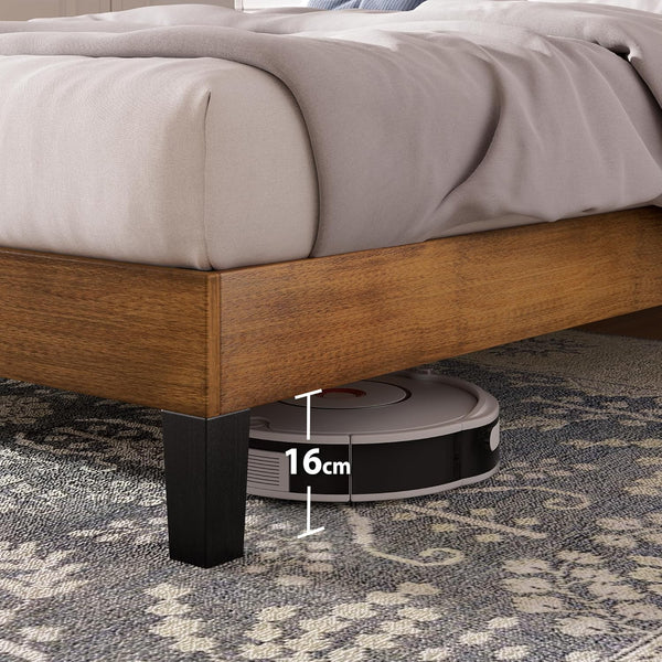 Zinus Tonja Single Bed frame - Bed 90x190 30 cm Height - Wood bed frame with Headboard - Brown