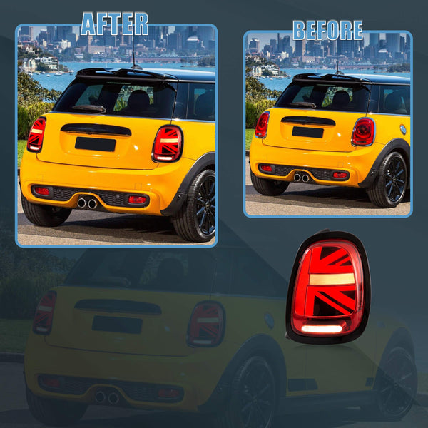 VLAND LED Tail Light Compatible with BMW Mini Cooper F55 F56 F57 2014-2021, Rear Lights with Sequential Turn Signal, Electroplated housing, Red