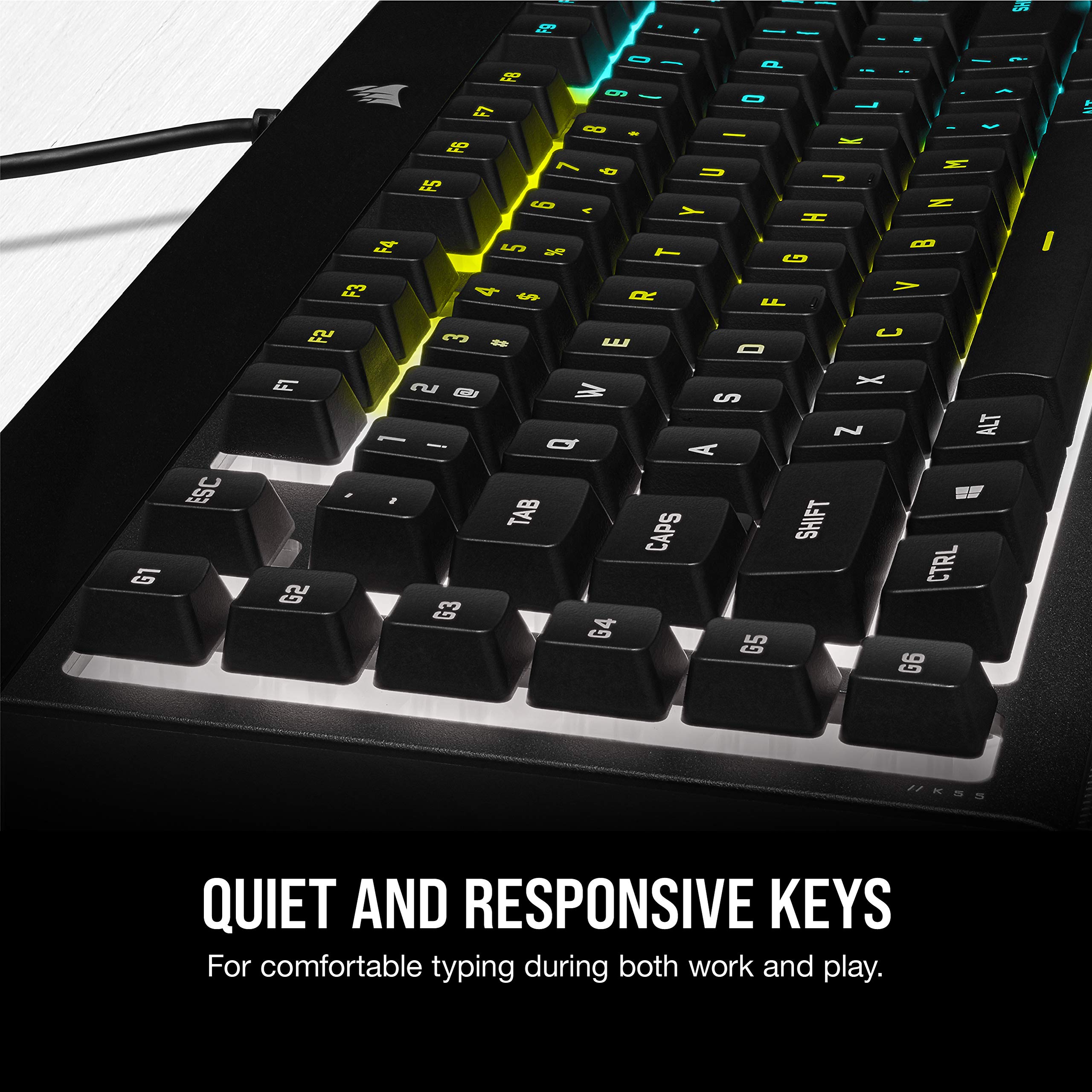CORSAIR K55 RGB PRO Membrane Wired Gaming Keyboard – IP42 Dust and Spill-Resistant – 6 Macro Keys with Elgato Integration – iCUE Compatible – QWERTY UK – PC, Mac, Xbox – Black