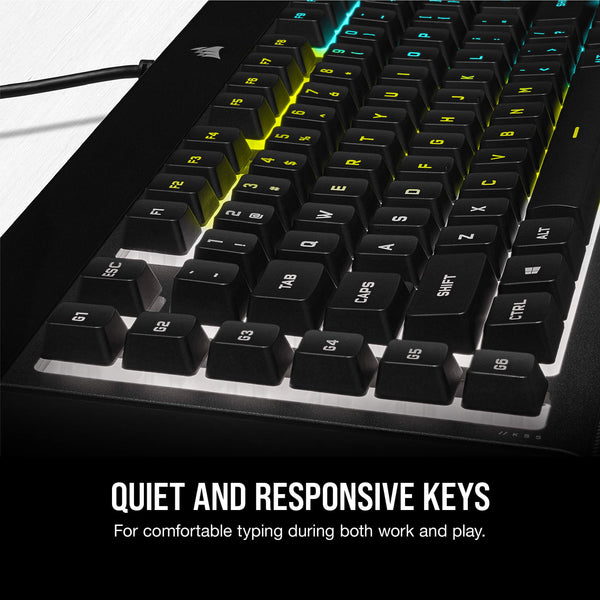 CORSAIR K55 RGB PRO Membrane Wired Gaming Keyboard – IP42 Dust and Spill-Resistant – 6 Macro Keys with Elgato Integration – iCUE Compatible – QWERTY UK – PC, Mac, Xbox – Black