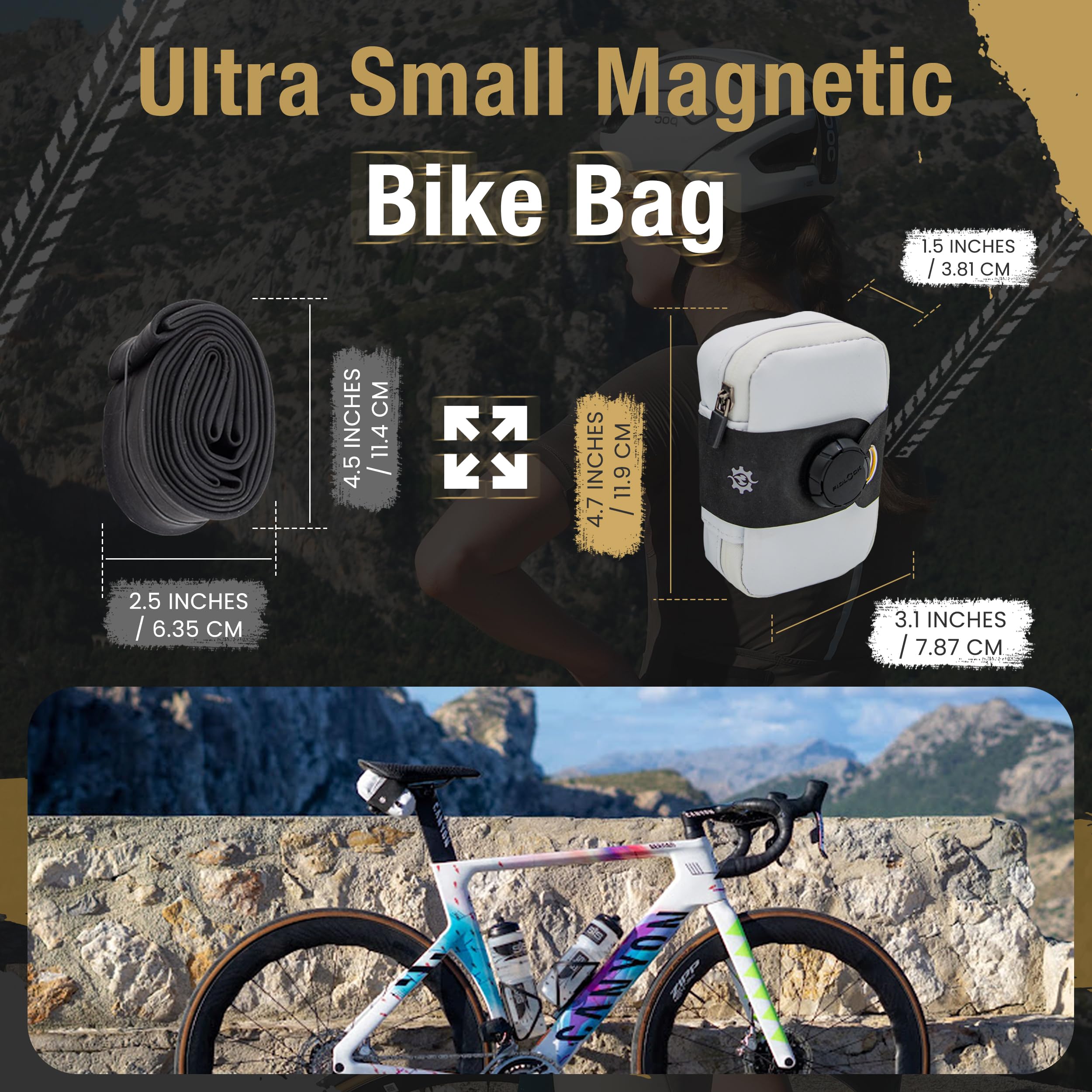 Lumiere & Co. Falcon Magnetic Bike Saddle Bag – 0.69L | 6" x 3.5" x 2" | Sleek Minimalist Brick Design, Fast Magnetic Buckle Attachment | Road Cycling–Specific Bike Seat Bag (Black, Large)