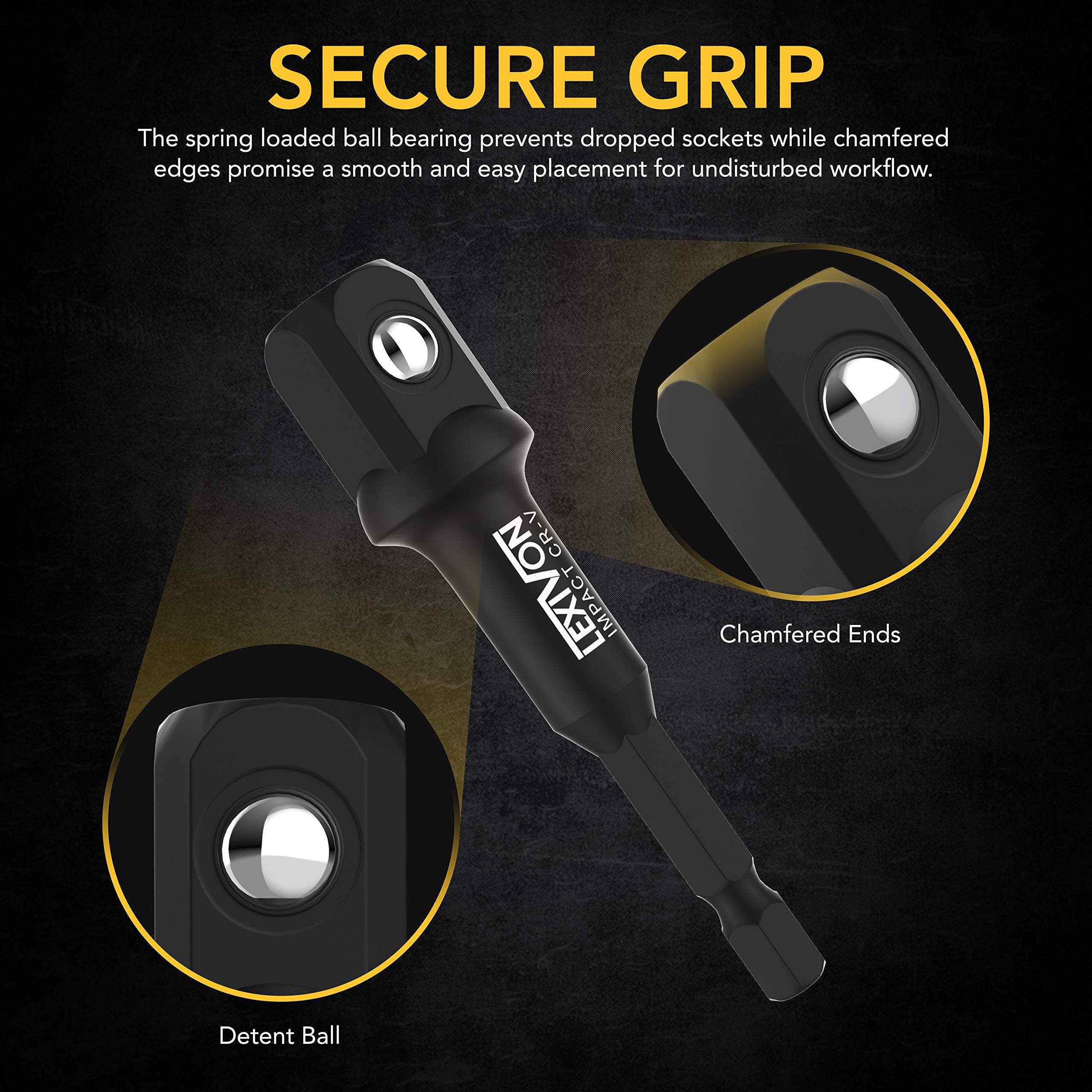 LEXIVON Impact Grade Socket Adapter Set, 3" Extension Bit with Holder | 3-Piece 1/4", 3/8", and 1/2" Drive, Adapt Your Power Drill to High Torque Impact Wrench (LX-101)