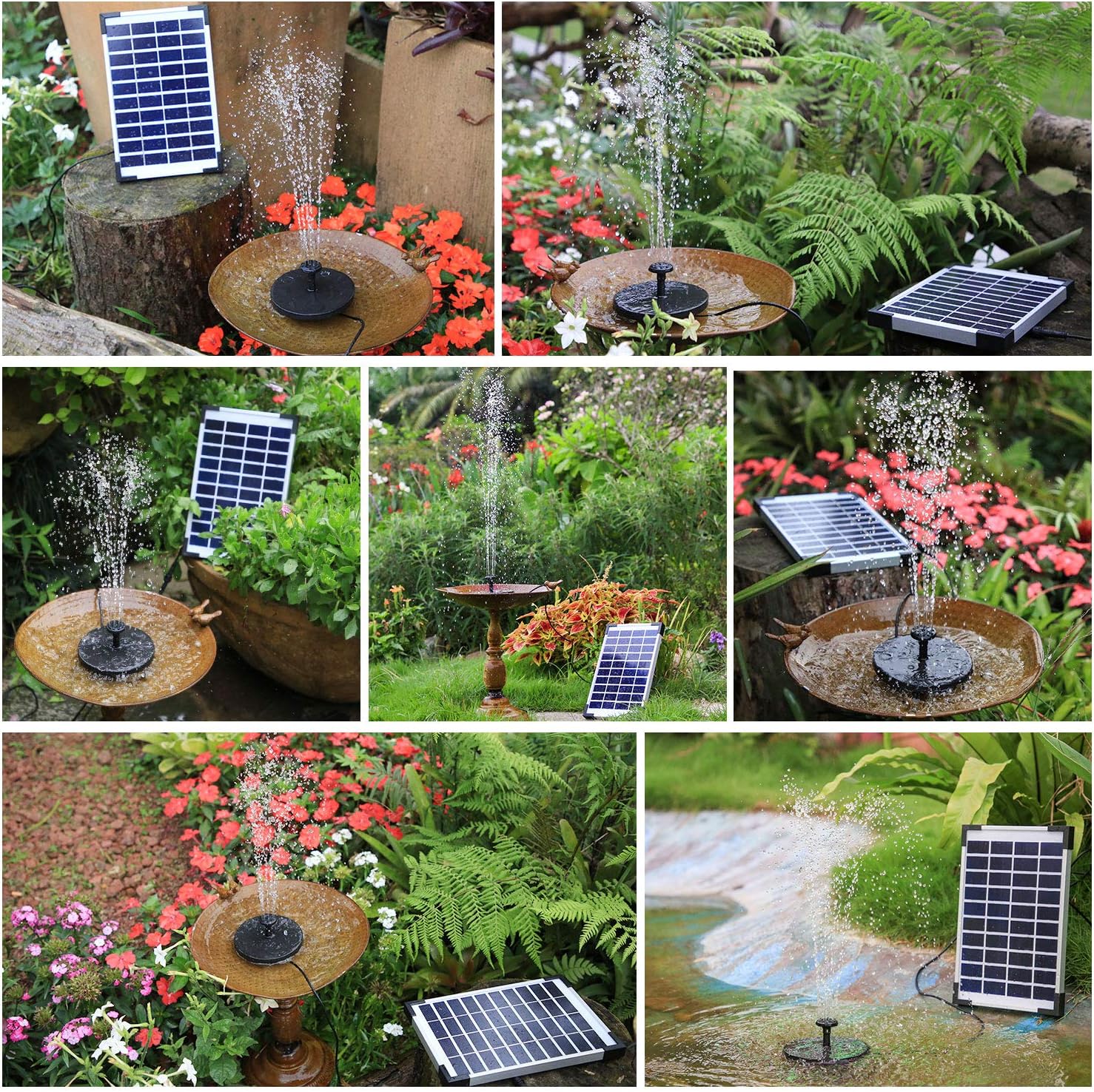 AISITIN 5.5W Solar Fountain Pump, Solar Water Pump Floating Fountain Built-in Battery, with 6 Nozzles, for Bird Bath, Fish Tank, Pond or Garden Decoration