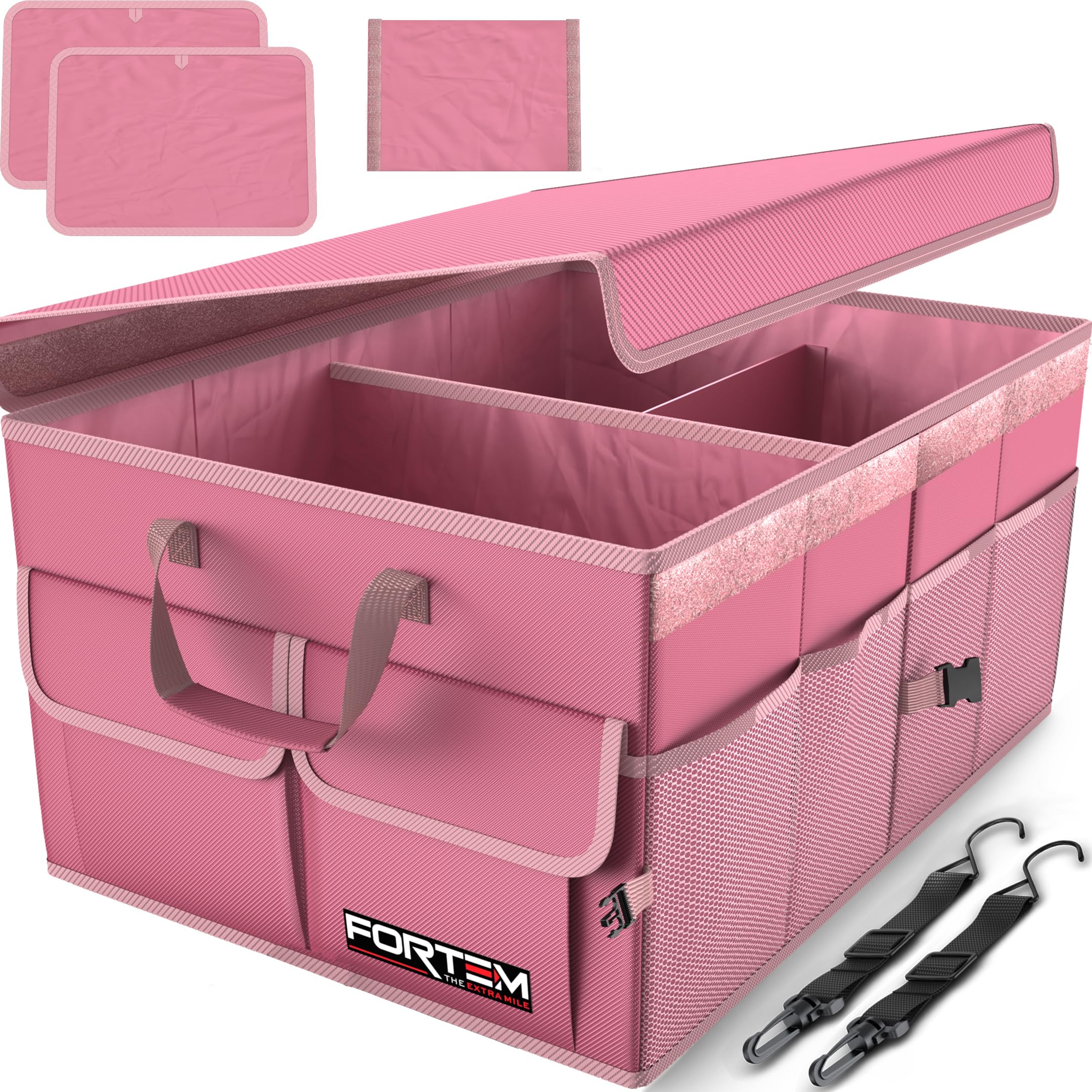 FORTEM Car Boot Organiser, Collapsible Multi Compartment SUV Organizer, Foldable Storage for Car Accessories for Women Men, 600D Oxford, Non Slip Bottom, Securing Straps, Soft Cover (50L)