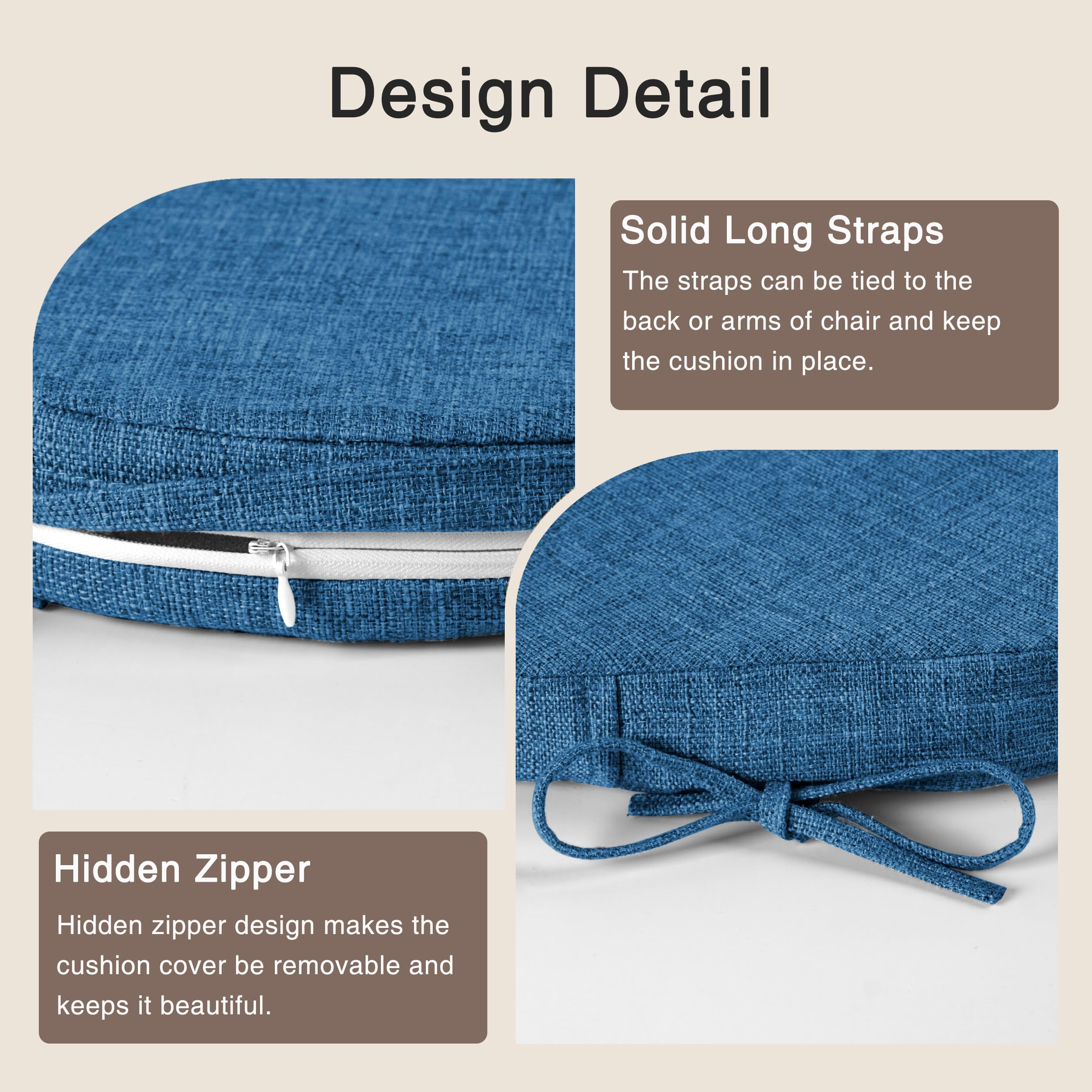 OVOV Chair Cushions for Dining Chairs Set of 4 Windsor Seat Cushion for Kitchen Room Chair Thick Textured Chair Pads with Ties and Non-Slip