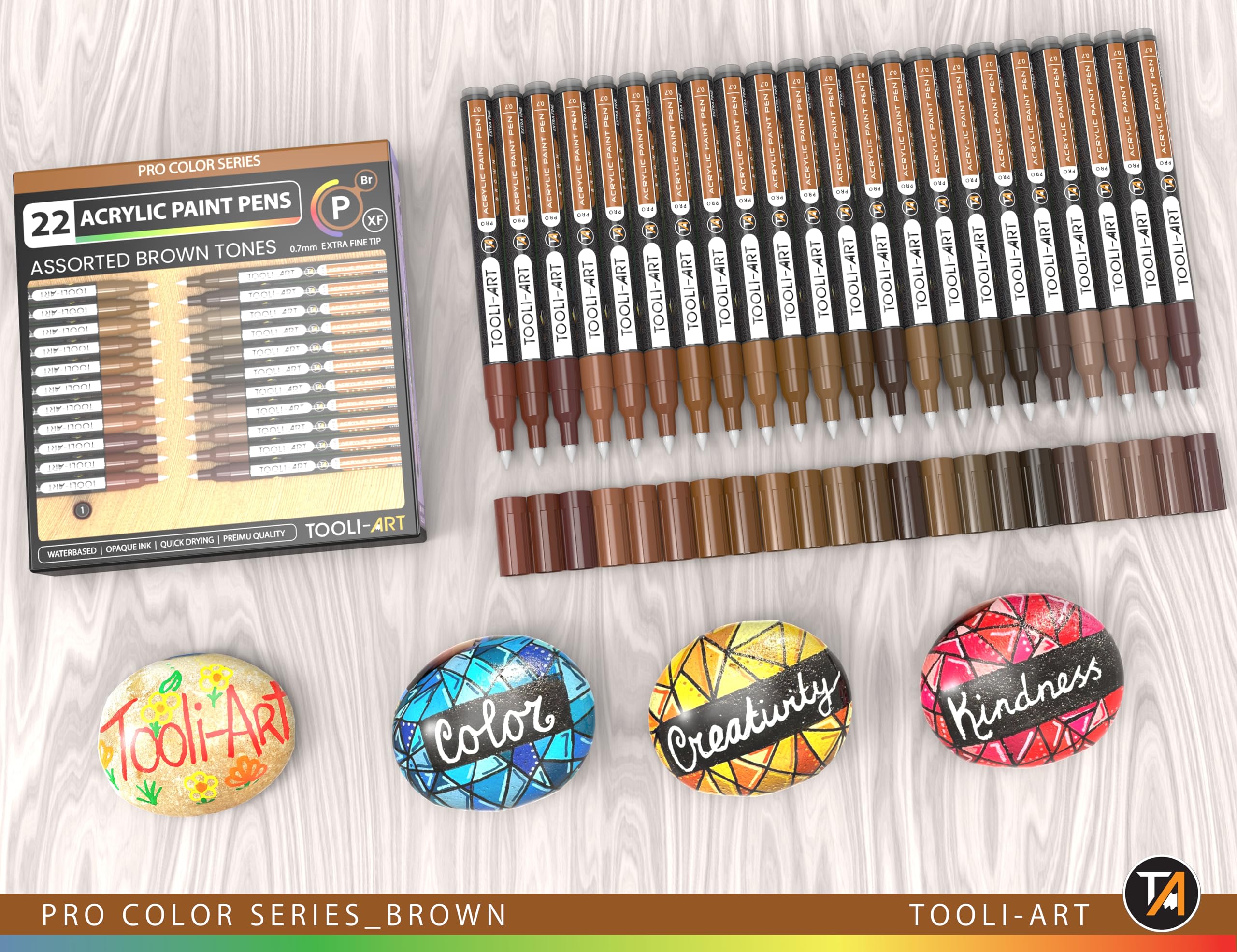 Acrylic Paint Pens 22 Brown Tones Assorted Pro Colour Series Markers Set 0.7mm Extra Fine Tip for Rock Painting, Glass, Mugs, Wood, Metal, Canvas,