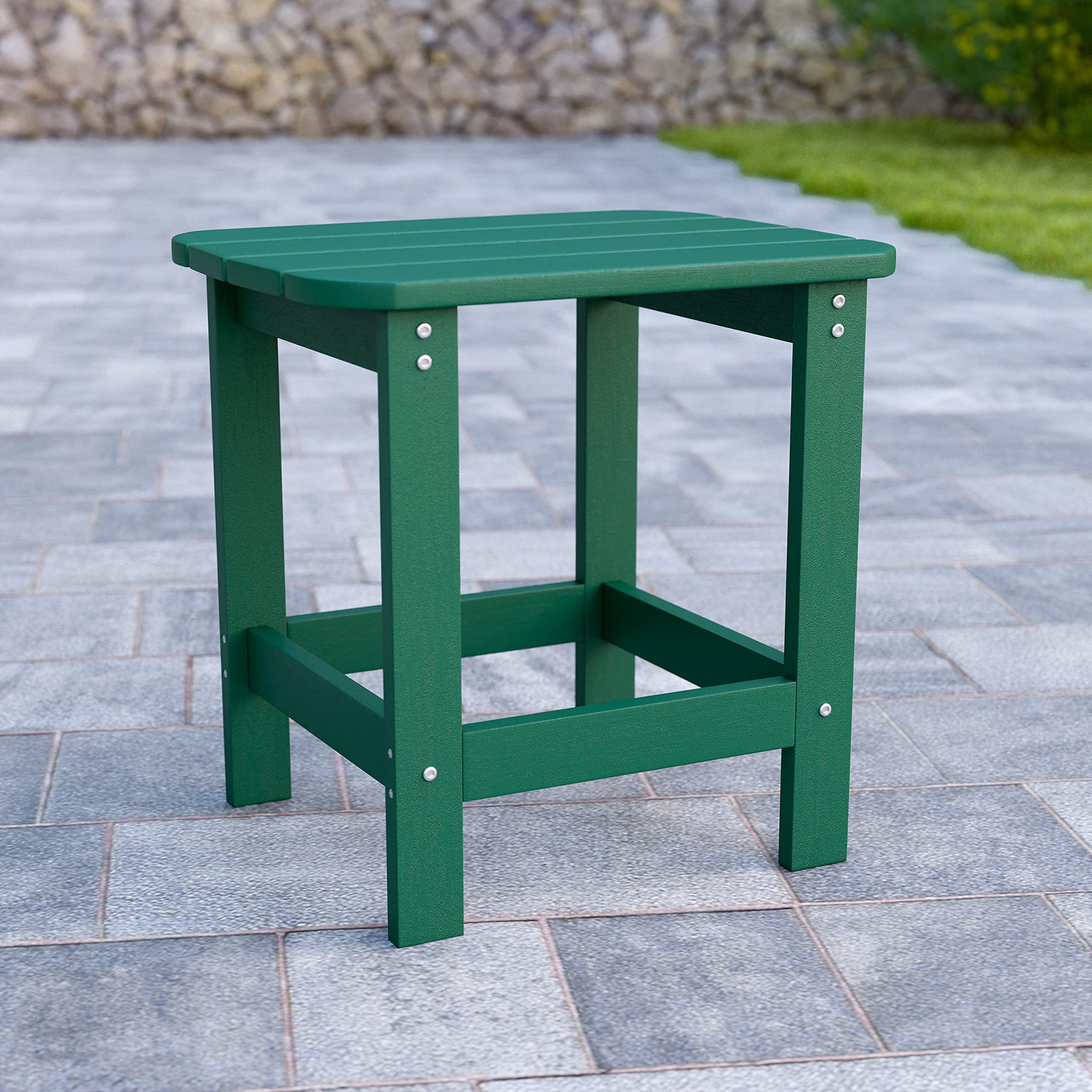 Flash Furniture Charlestown Tiered Commercial Poly Resin Adirondack Side Table - Green - All-Weather - Indoor/Outdoor