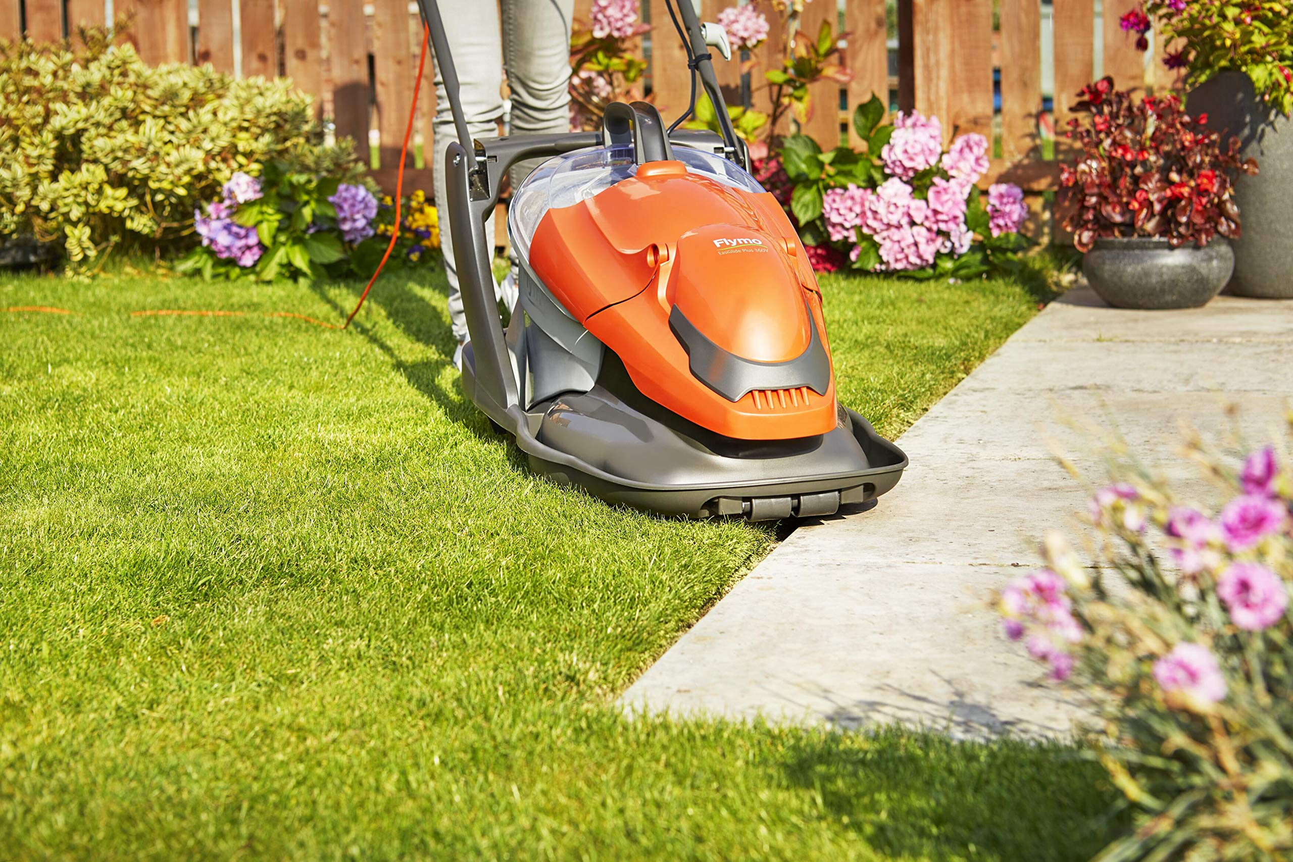 Flymo EasiGlide Plus 360V Hover Collect Lawn Mower - 2000W Motor, 36cm Cutting Width, 26 Litre Grass Box, Folds Flat, 10m Cable Length, Orange and Grey