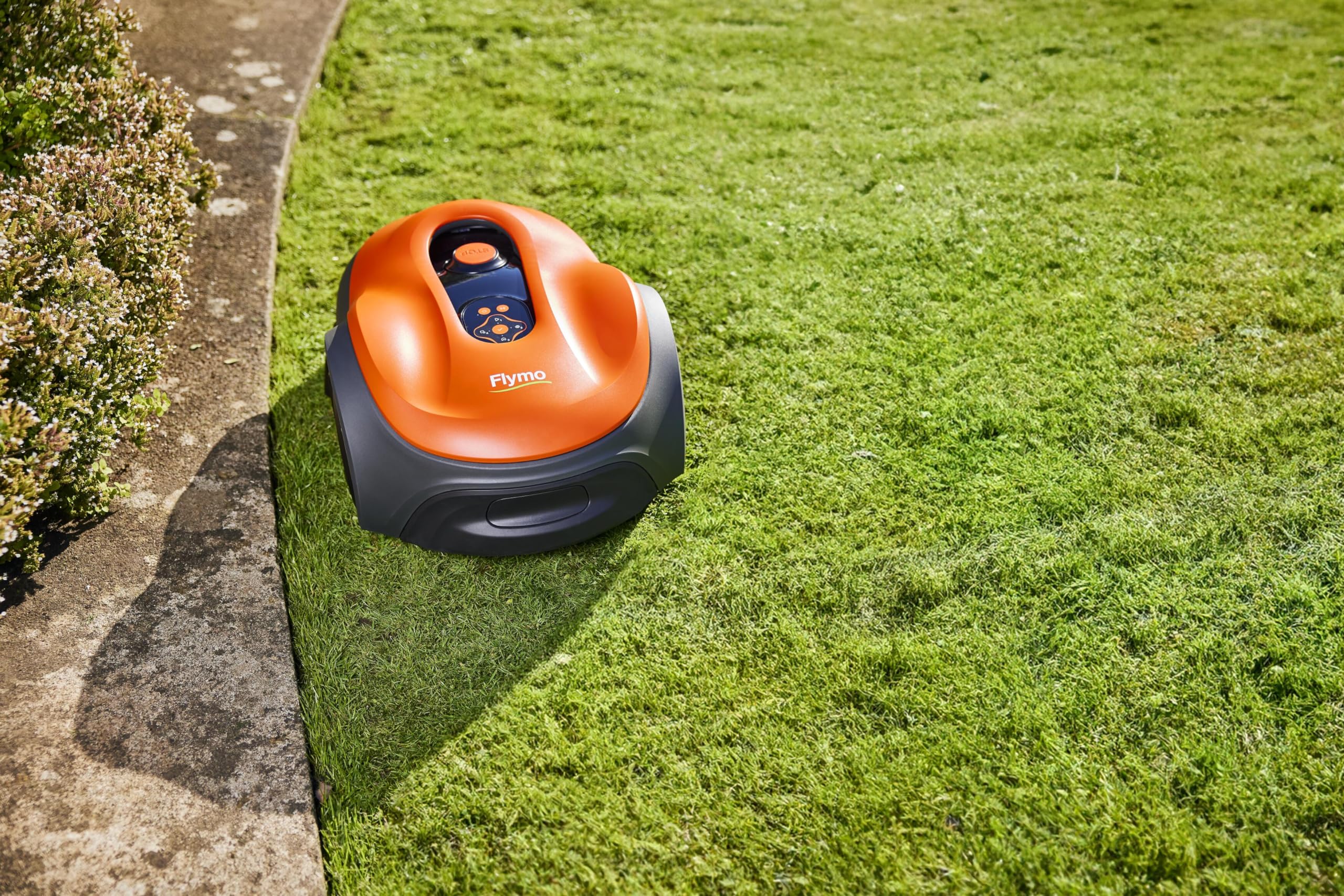 Flymo EasiLife 250 GO Robotic Lawn Mower - Cuts Up to 250 sq m, Ultra Quiet Mowing, Manicured Lawn, Bluetooth Application Control, Safety Sensors, Hose Washable, Lifestyle Functions, Orange and Grey