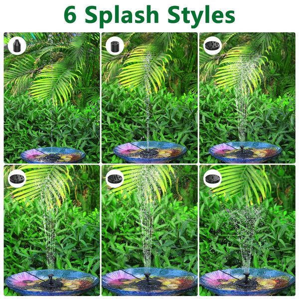 6.5W Solar Water Fountain, Built-in 1500 mAh Battery, Upgraded Solar Pond Pump, Water Pump, Solar Floating Fountain Pump with 6 Fountain Styles for Garden, Bird Bath, Pond and Fish Container