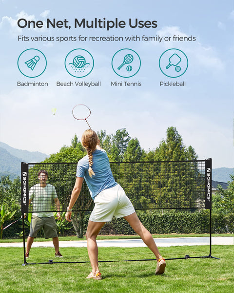 SONGMICS 3 m Badminton Net, Volleyball Net, Adjustable Poles Height, Portable Set for Tennis