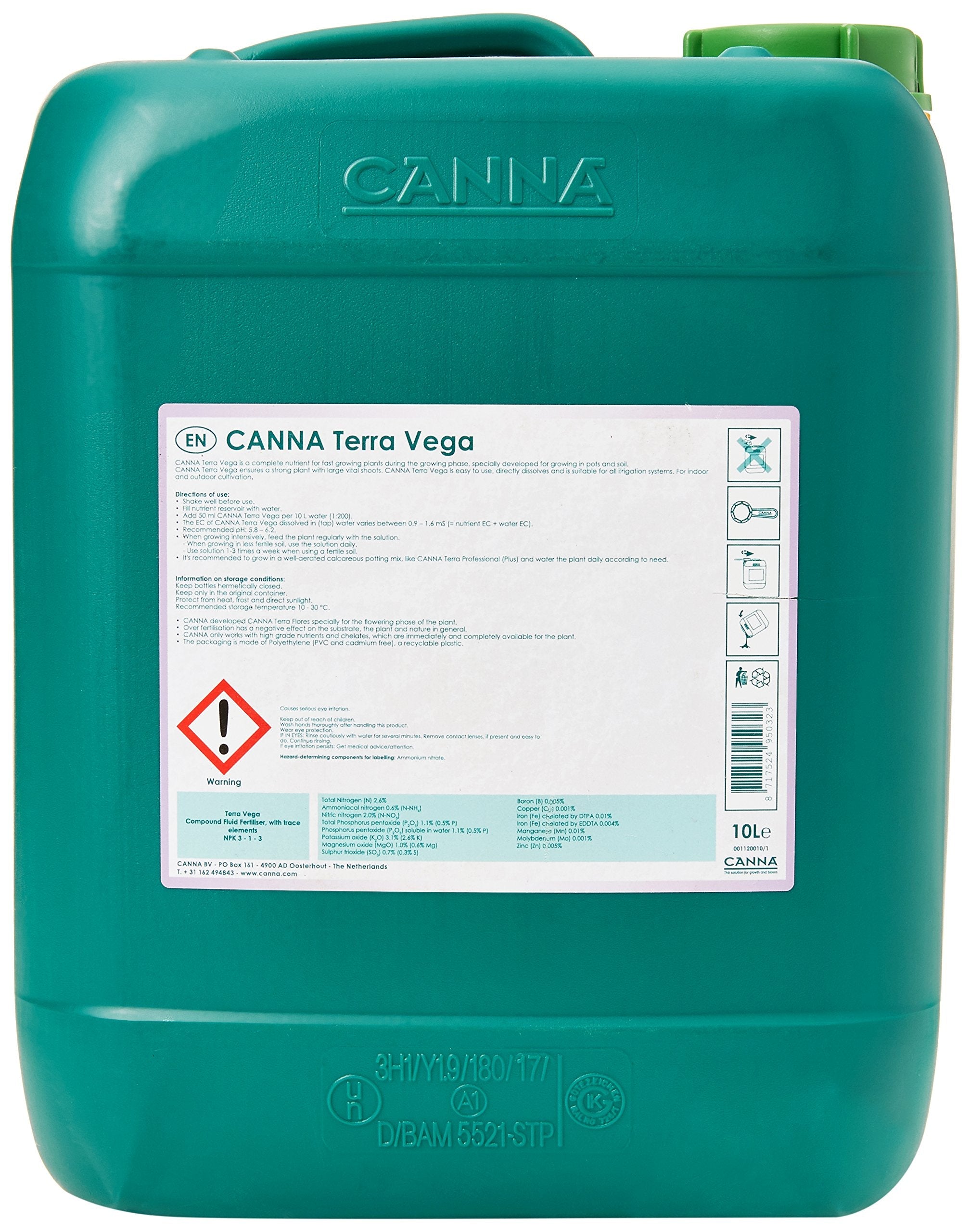 CANNA Terra Vega 10L - Complete Professional Nutrient for Fast-Growing Plants - Vegetative Growth Fertilizer
