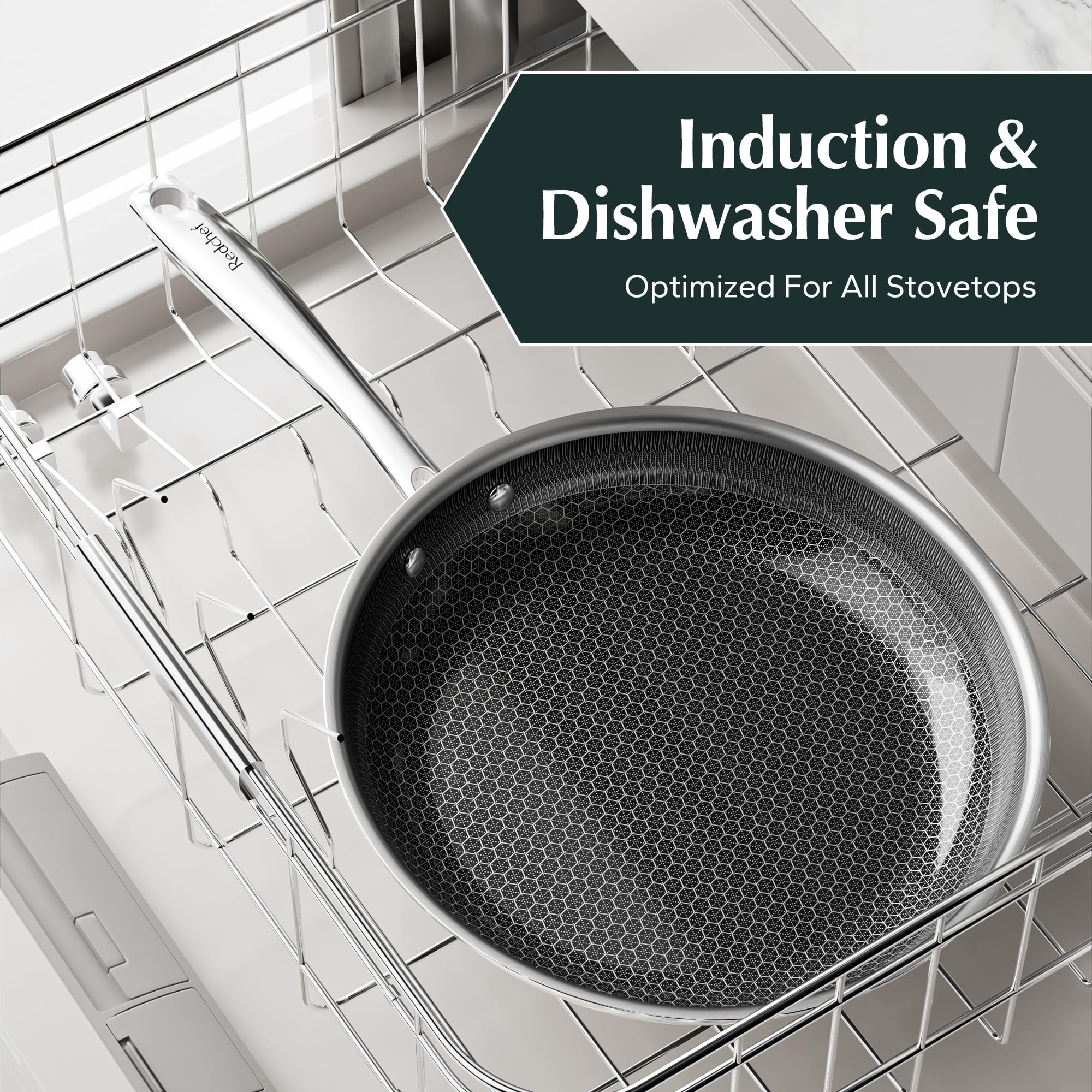 Redchef Non Stick Hybrid Egg/Omelette Pan,20cm Ceramic Frying Pan,Tri-Ply Stainless Steel Skillet,Non Toxic,PFAS PFOA/PTFE Free,Dishwasher/Oven Safe,Suitable for Induction Hobs,8"(Beige)