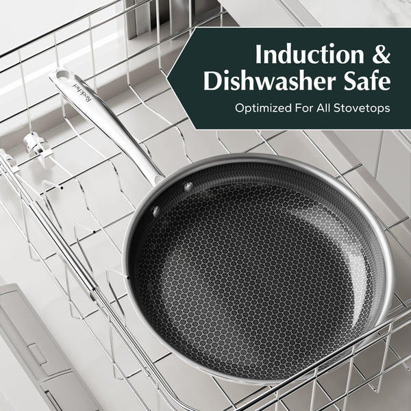 Redchef Non Stick Hybrid Egg/Omelette Pan,20cm Ceramic Frying Pan,Tri-Ply Stainless Steel Skillet,Non Toxic,PFAS PFOA/PTFE Free,Dishwasher/Oven Safe,Suitable for Induction Hobs,8"(Beige)