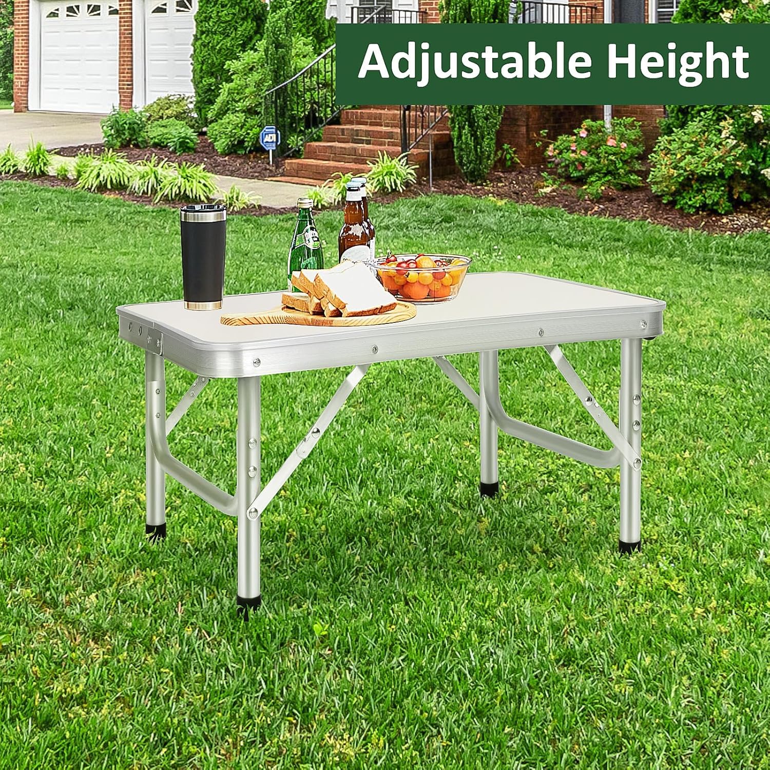 Youyijia 2FT Camping Table Folding Picnic Table Adjustable Height Multipurpose Party Dining small camping Table Lightweight with Carry Handle for Catering Buffet and Garden