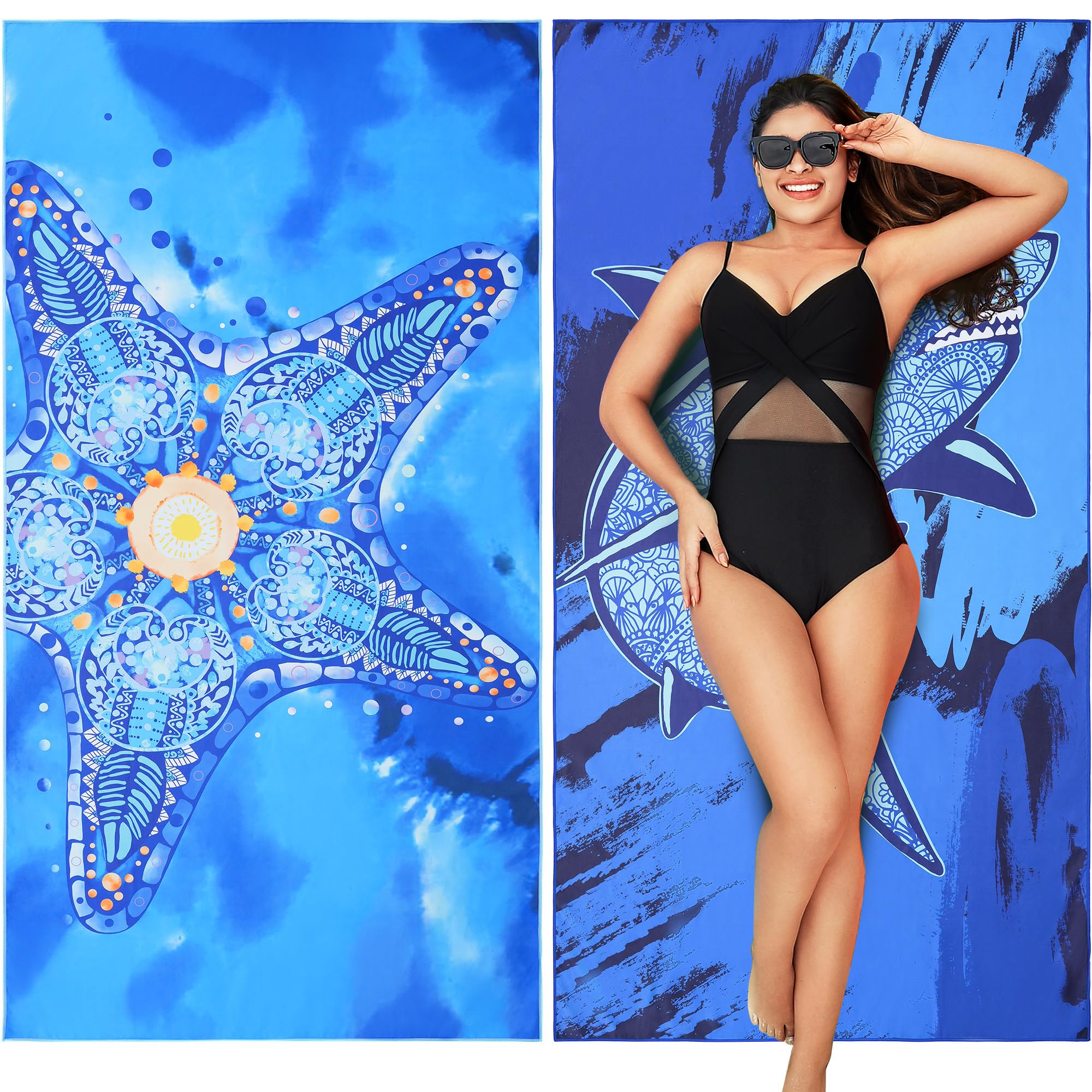 Winthome Beach Towel, Extra Large Microfibre Beach Towel for Adult, Double Sides Sand Free Quick Dry lightweight Travel Swimming Towel(Pink + Green, 90×180cm - 2 pack)