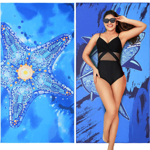 Winthome Beach Towel, Extra Large Microfibre Beach Towel for Adult, Double Sides Sand Free Quick Dry lightweight Travel Swimming Towel(Pink + Green, 90×180cm - 2 pack)