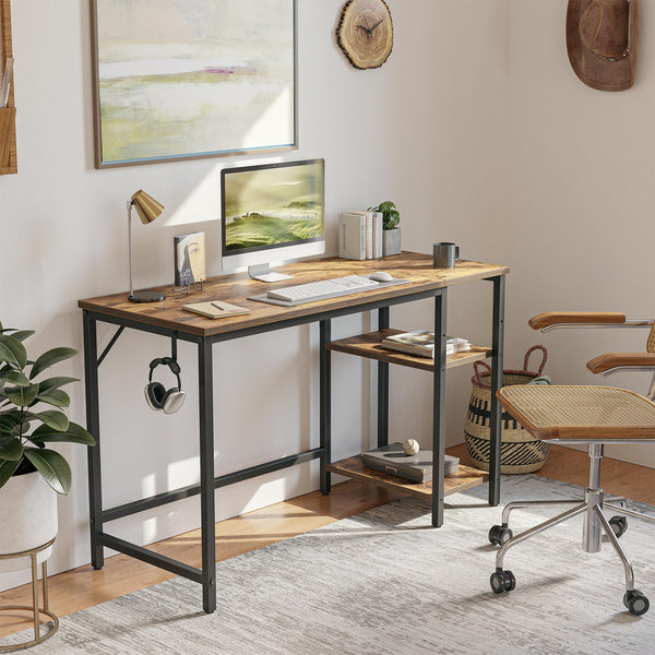 CubiCubi Computer Desk with Monitor Stand and Storage Shelves, 120cm Home Office Desk Study Writing Table, White