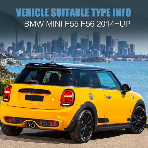 VLAND LED Tail Light Compatible with BMW Mini Cooper F55 F56 F57 2014-2021, Rear Lights with Sequential Turn Signal, Electroplated housing, Red