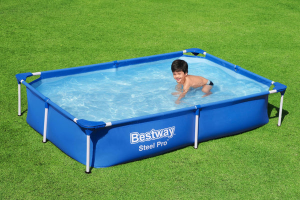 Bestway 56401 Steel Pro Pool | Swimming Pool, Rectangle Above Ground Fast Set Pool, Children’s Detachable Pool, Multiple Sizes, Blue, 221 x 150 x 43 cm